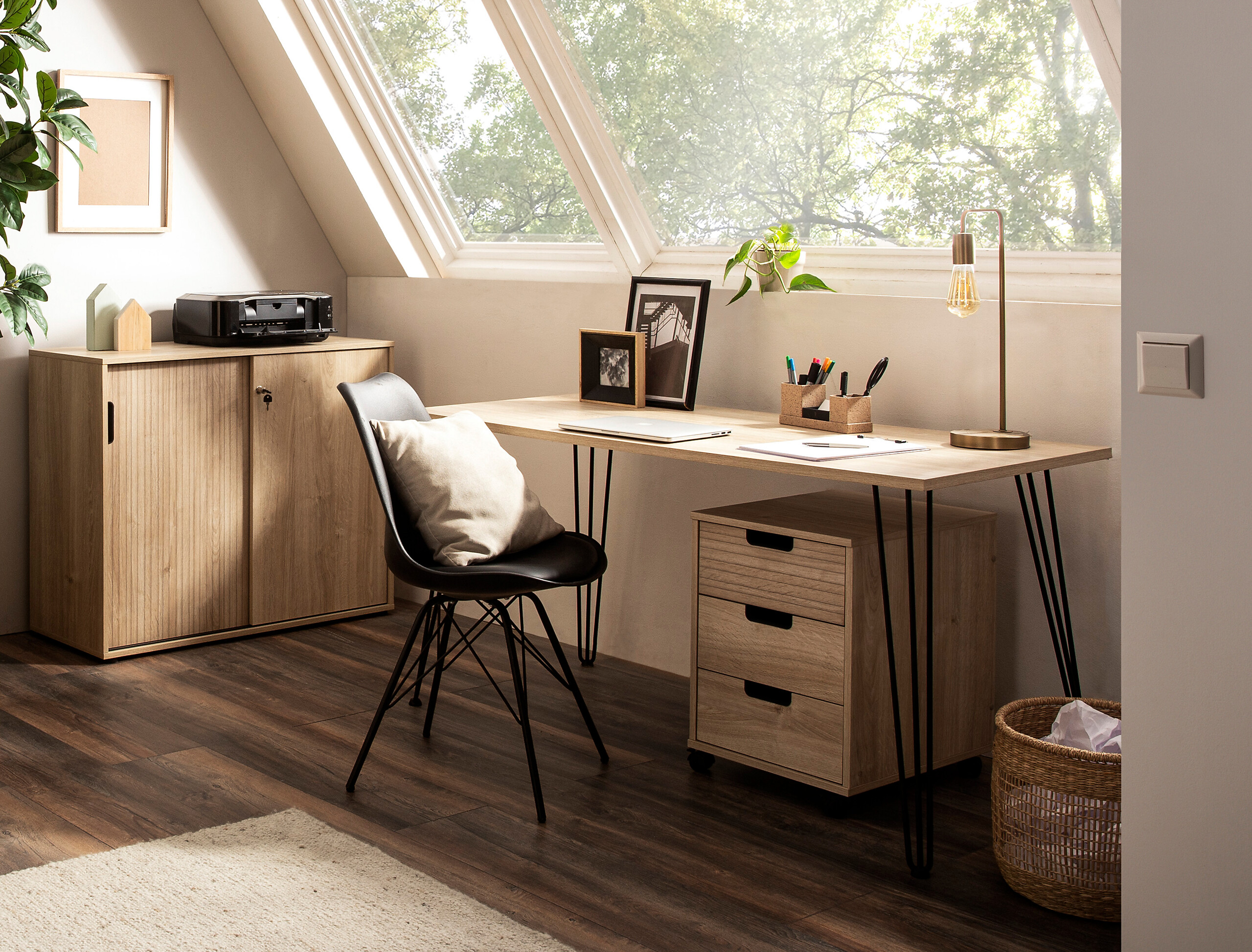 Aktenschrank Emmik weiß matt Eiche Eiche weiß Nachbildung B/H/T: ca. 100,1x83,6x41 cm