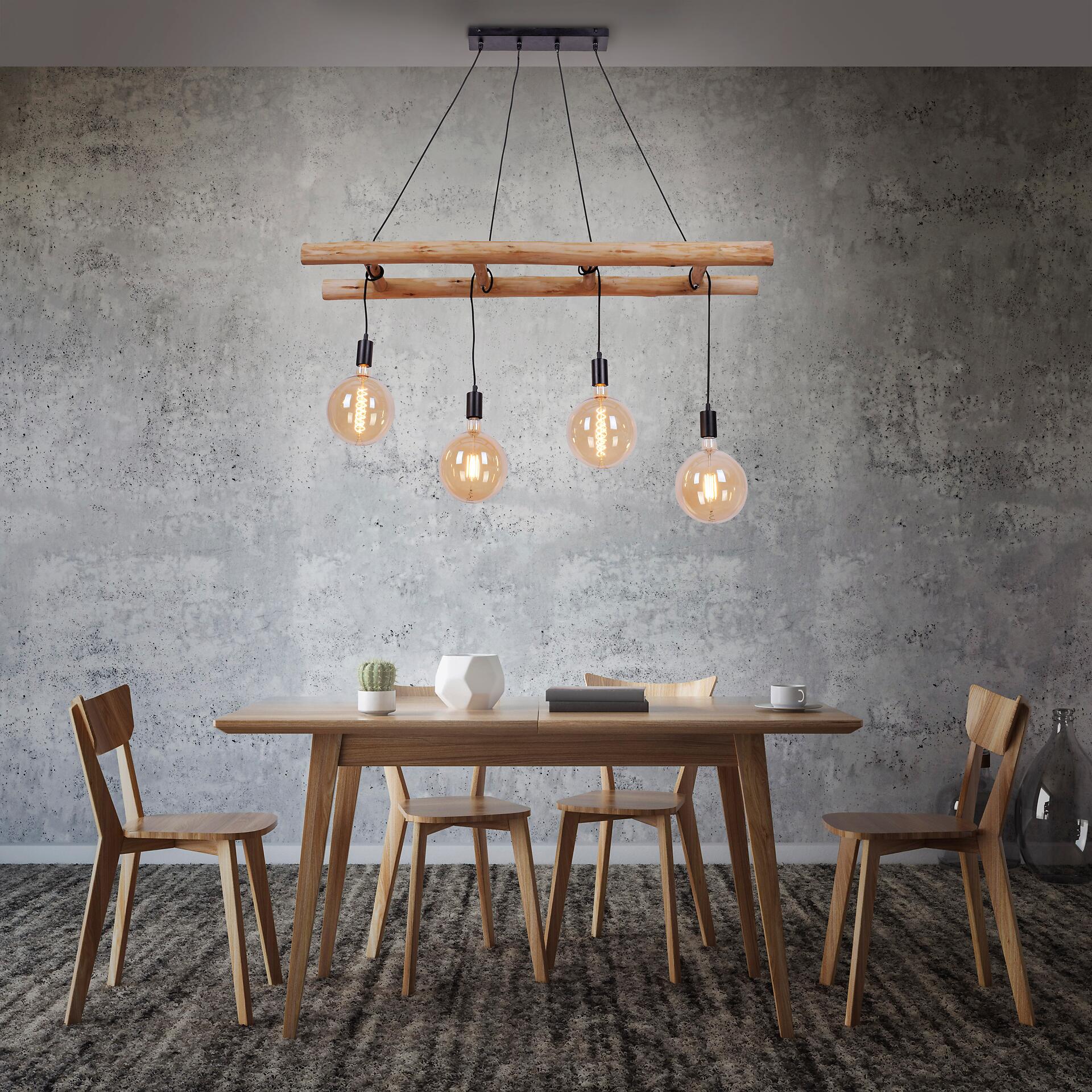 Just Light Pendelleuchte Edgar schwarz Holz Metall Kunststoff H/T/L: ca. 120x30x120 cm E27 4 Brennstellen