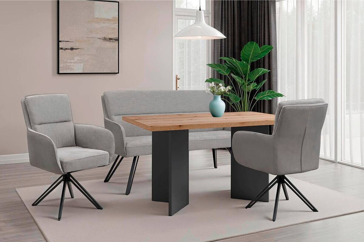 Sitzbank TINO schwarz grau Metall Microfaser B/H/T: ca. 140x94x67 cm