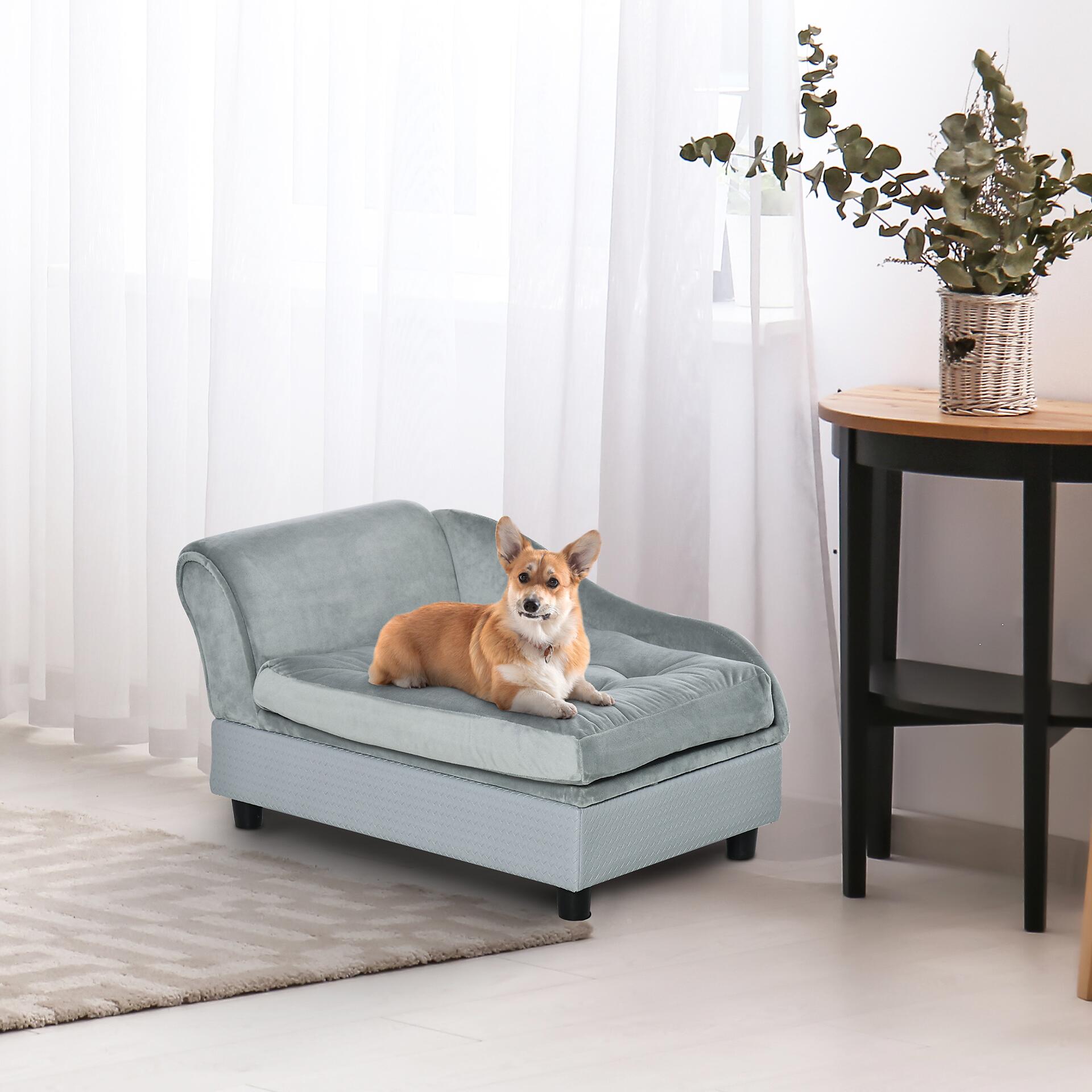 PawHut Hundesofa hellblau Holz B/H/T: ca. 76x42x45 cm