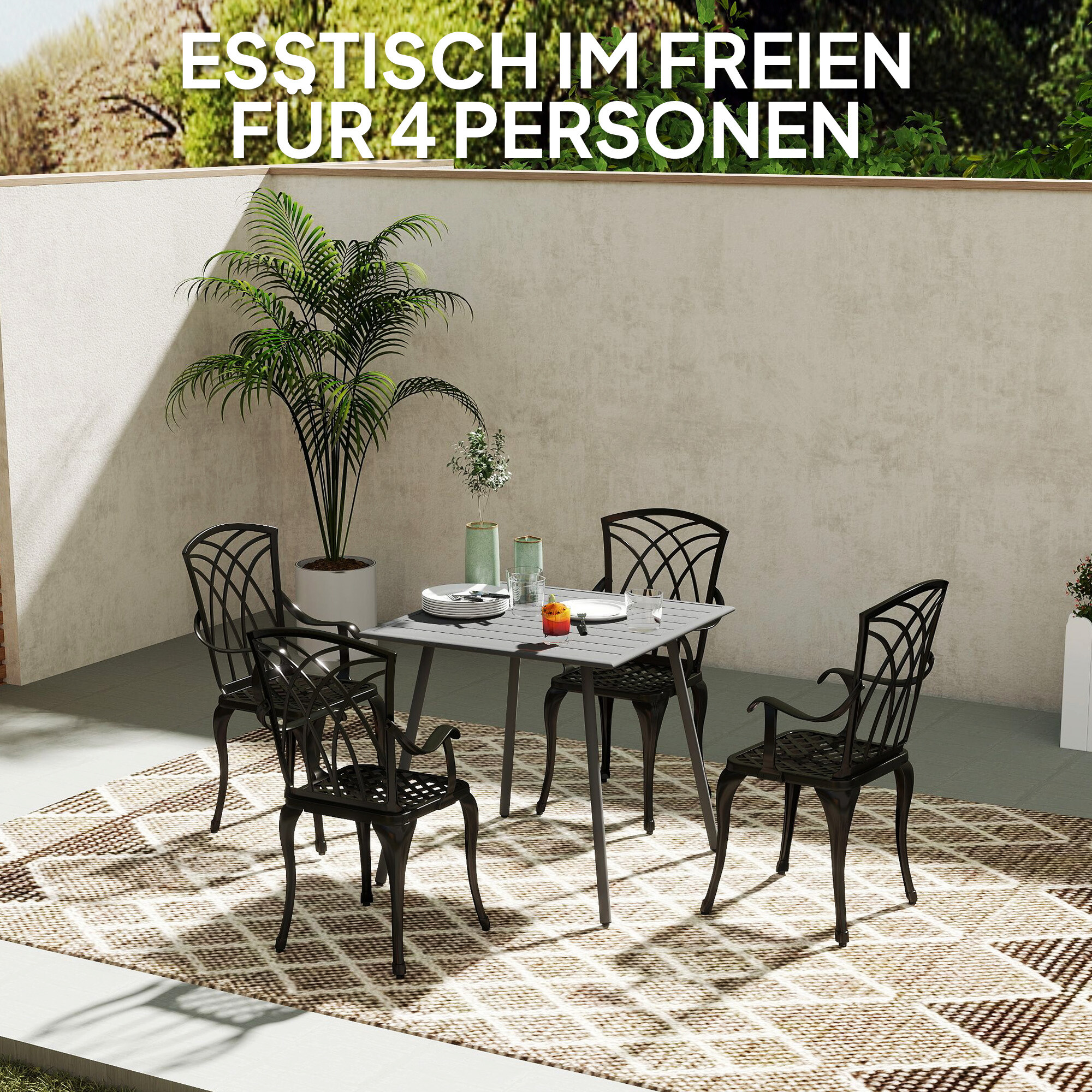 Outsunny Gartentisch grau Stahl B/H/L: ca. 80x74x80 cm