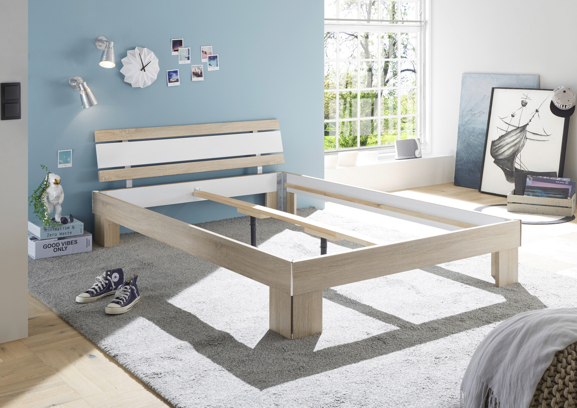 Futonbett Lyon Eiche Sonoma Nachbildung weiß Liegefläche B/L: ca. 140x200 cm