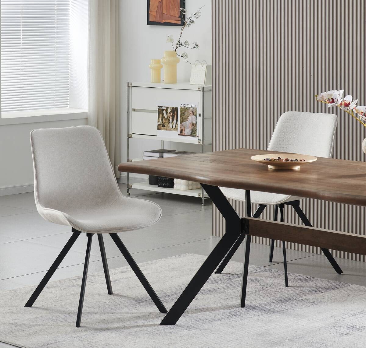 Drehstuhl EMILIA, 2er Set creme Webstoff B/H/T: ca. 52x85x61 cm