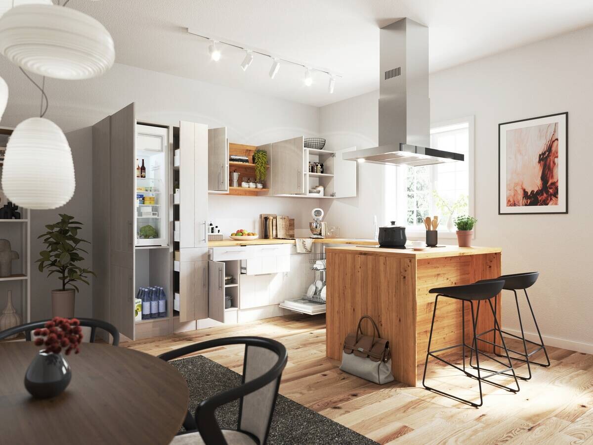 Respekta Winkelküche Anton weiß Lärche Nachbildung B/H/T: ca. 310x211x172 cm