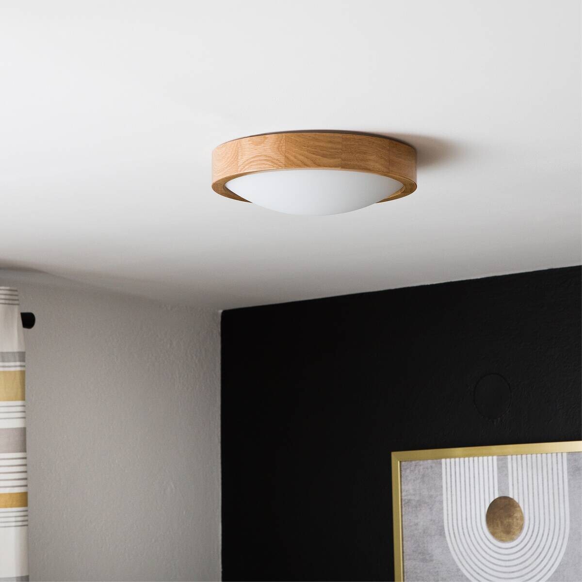 Lamkur Deckenleuchte Anello Eiche Glas Holz H/L: ca. 8x27 cm E27 1 Brennstellen