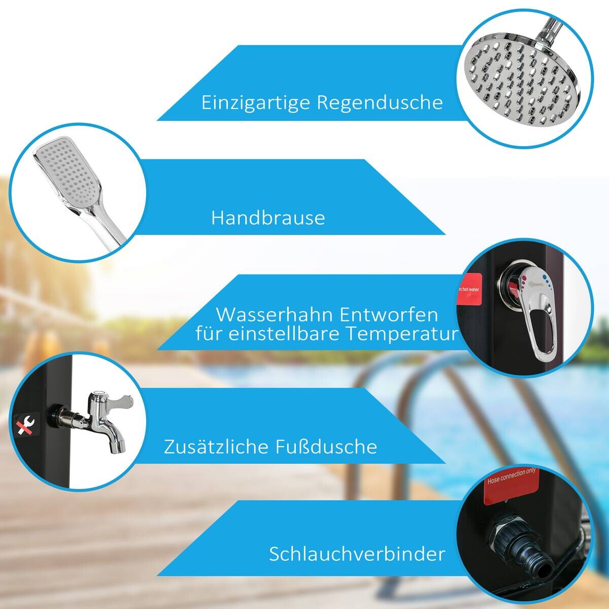 Outsunny Camping-Zubehör schwarz Edelstahl B/H/L: ca. 14,5x17,5x216 cm