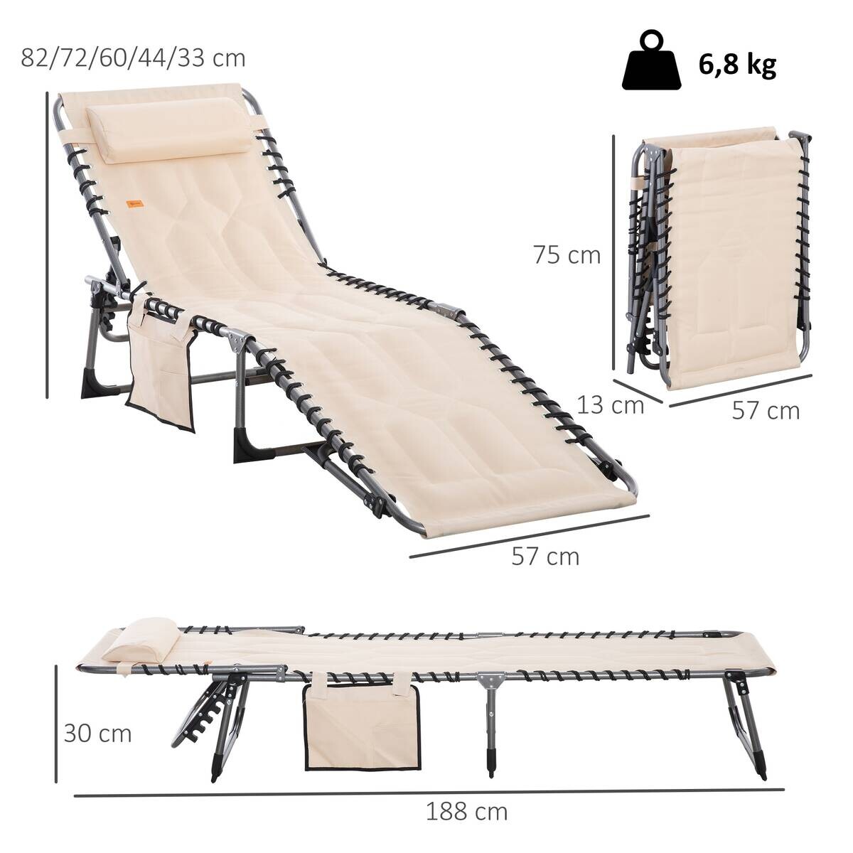 Outsunny Sonnenliege beige Polyester B/H/L: ca. 57x30x188 cm