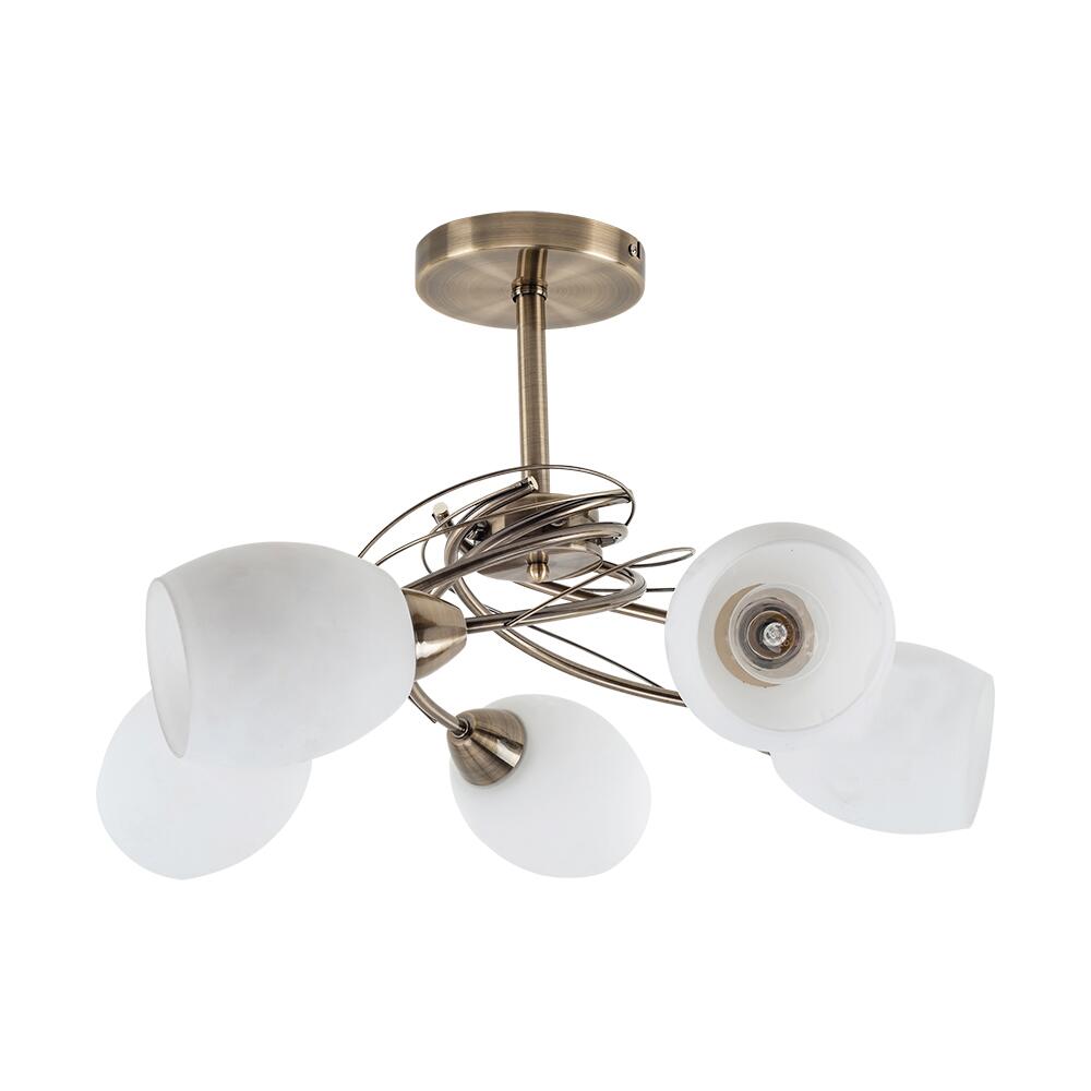 SPOT Light Deckenleuchte Pisa altmessing weiß Metall Glas H/D: ca. 38x58 cm E27 5 Brennstellen