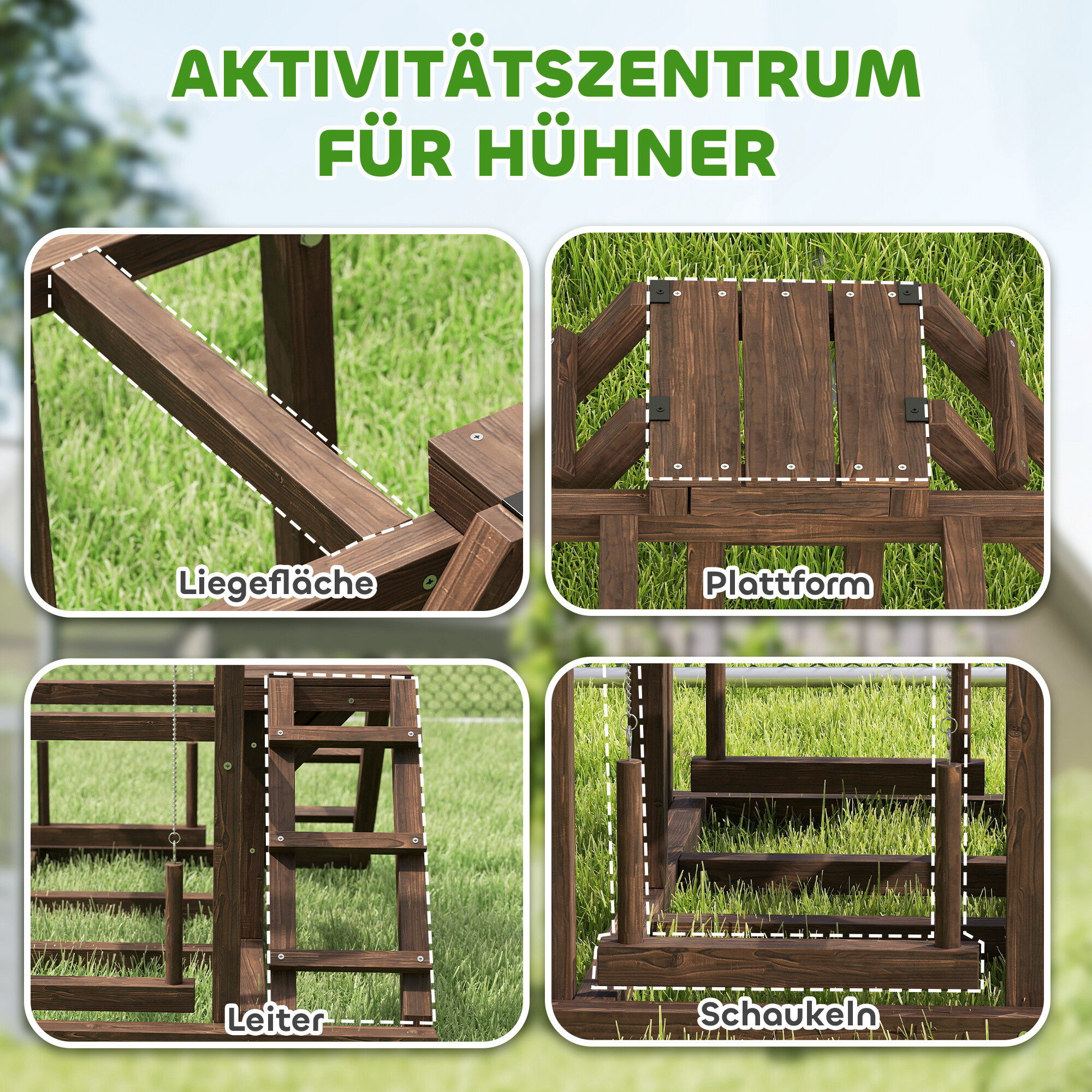 PawHut Hühner-Spielgerüst kaffee Holz B/H/L: ca. 60x55x82 cm