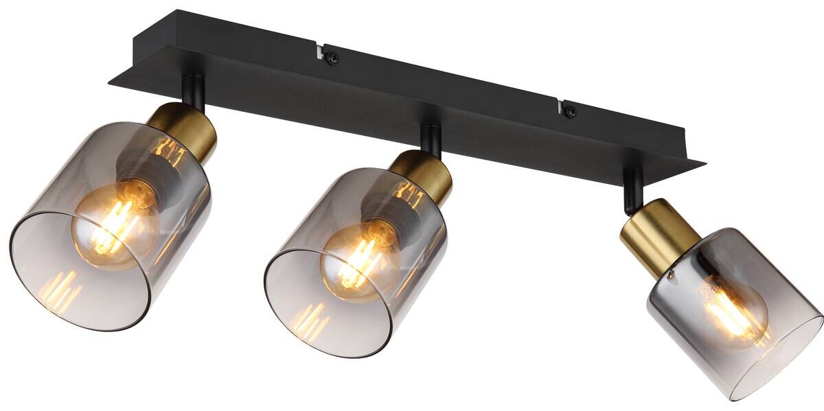 GLOBO Spot Hollsy schwarz Rauch Metall Glas B/H/L: ca. 8x18x40 cm E14 3 Brennstellen