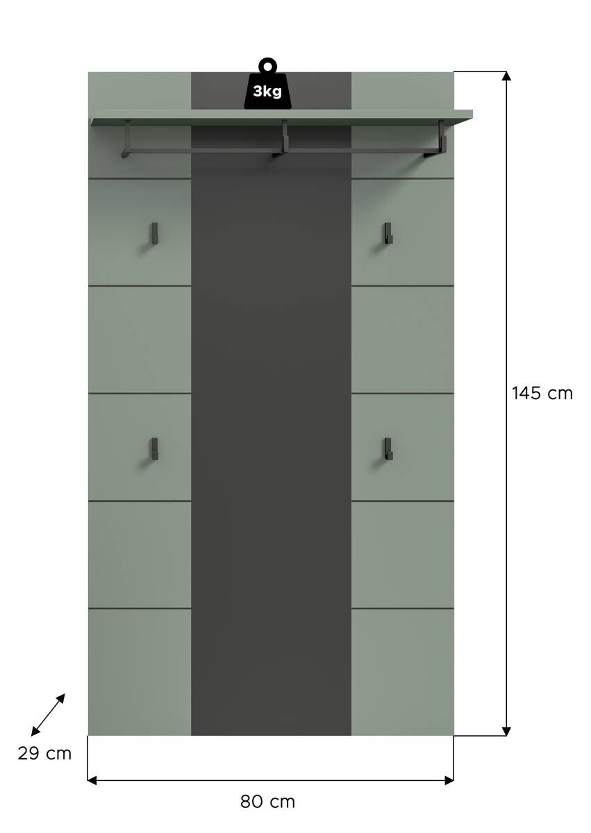 Paneel Canu grün basaltgrau Nachbildung B/H/T: ca. 80x145x29 cm