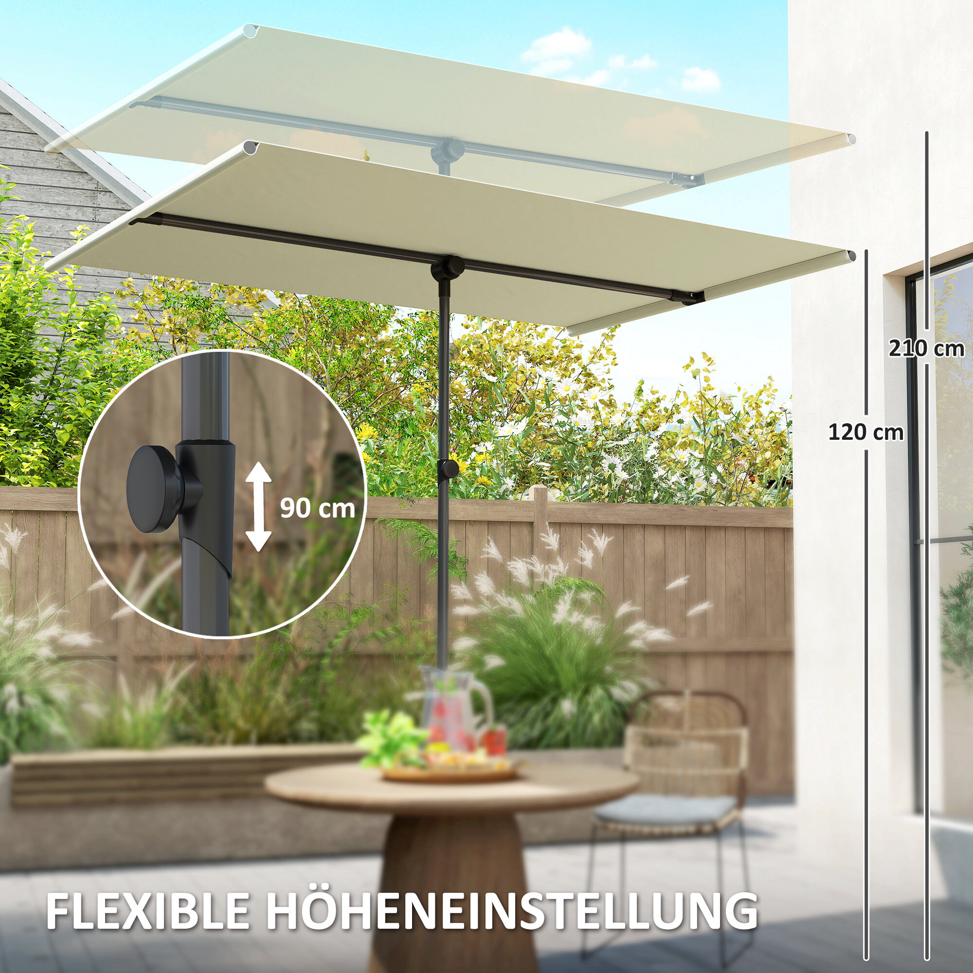 Outsunny Sonnenschirm beige Polyester B/H/L: ca. 150x215x205 cm