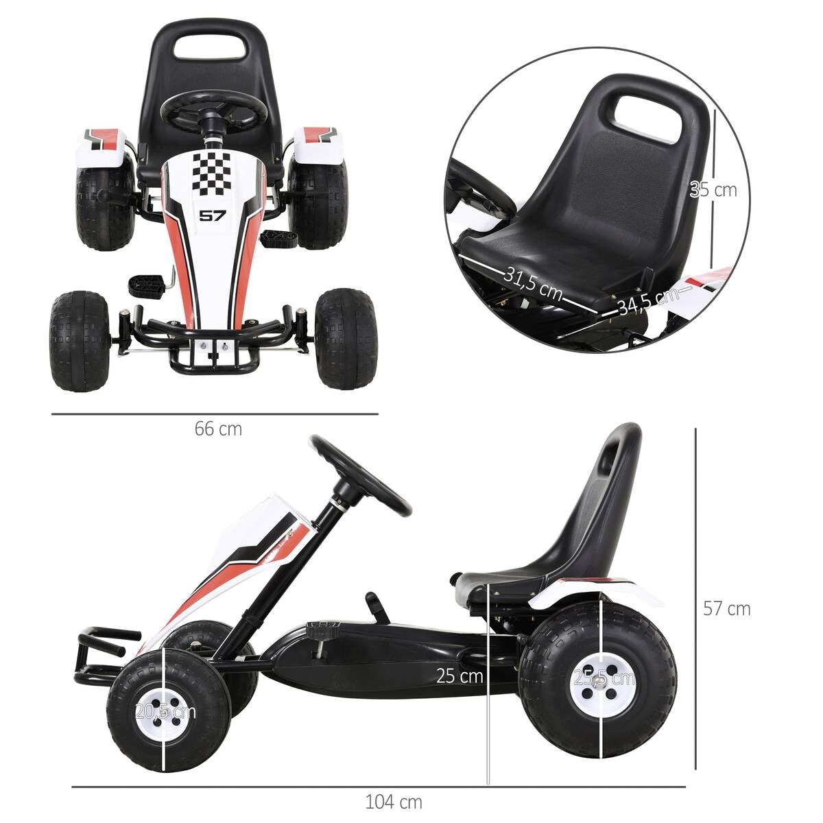HOMCOM Kinder-Go-Kart weiß B/H/L: ca. 66x57x104 cm