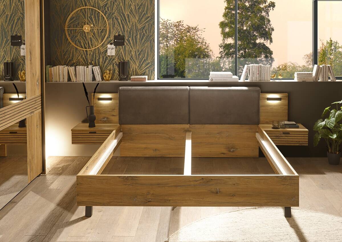 Bett Trattino Oak Flagstaff Optik B/H/T: ca. 295x93x212 cm