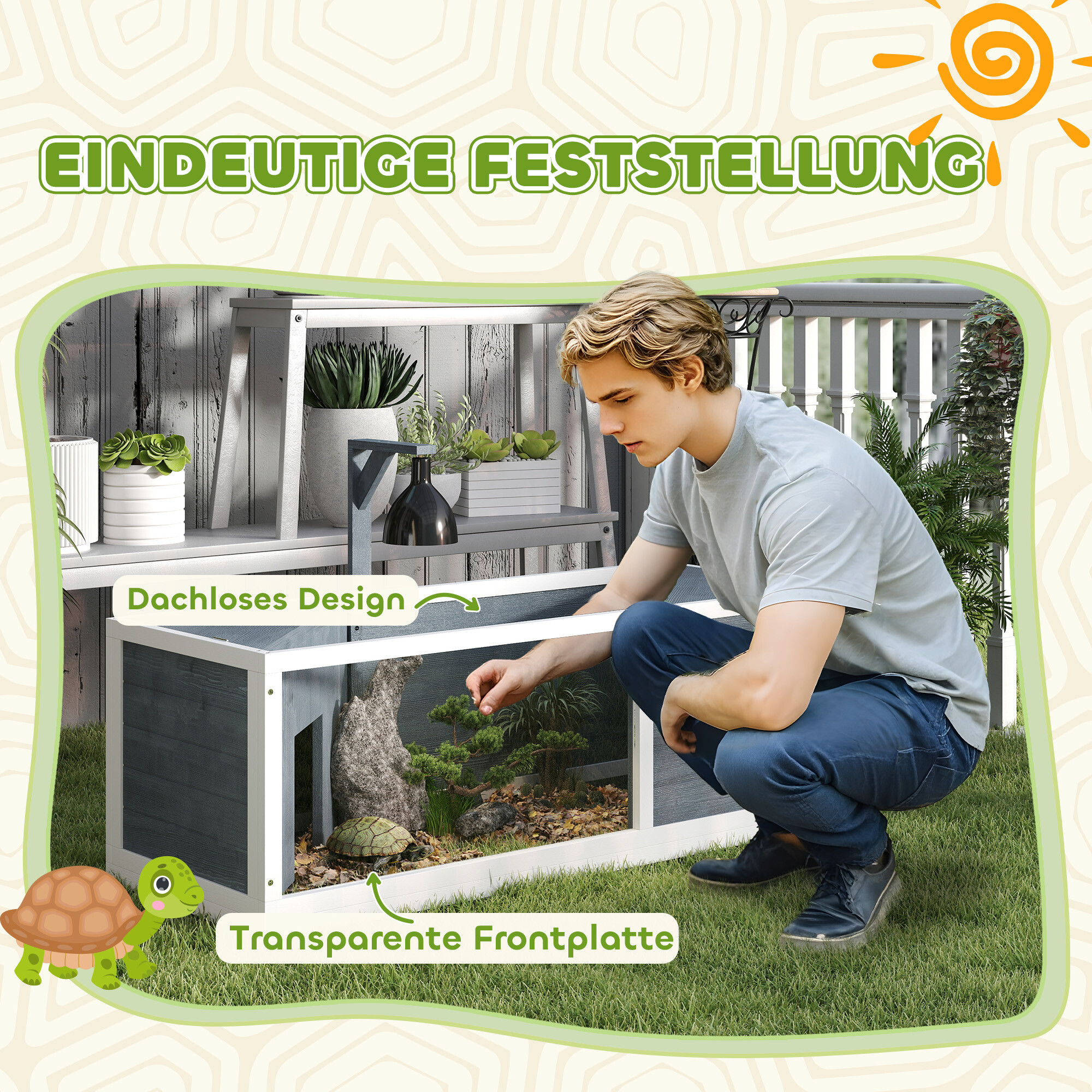 PawHut Schildkrötenhaus grau Holz B/H/L: ca. 50x40x120 cm