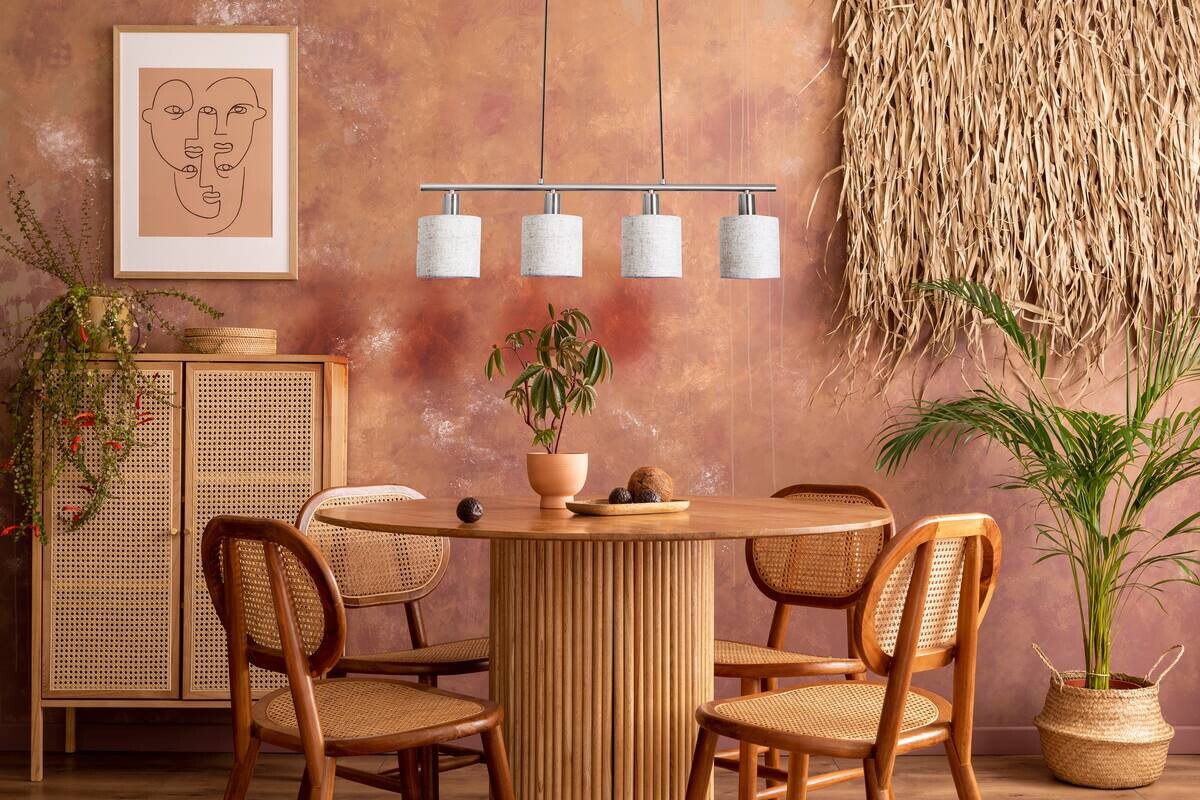 Näve Leuchten Pendelleuchte 7092044 natur Metall Textil B/H/T: ca. 12x1,4x71,5 cm E14 4 Brennstellen