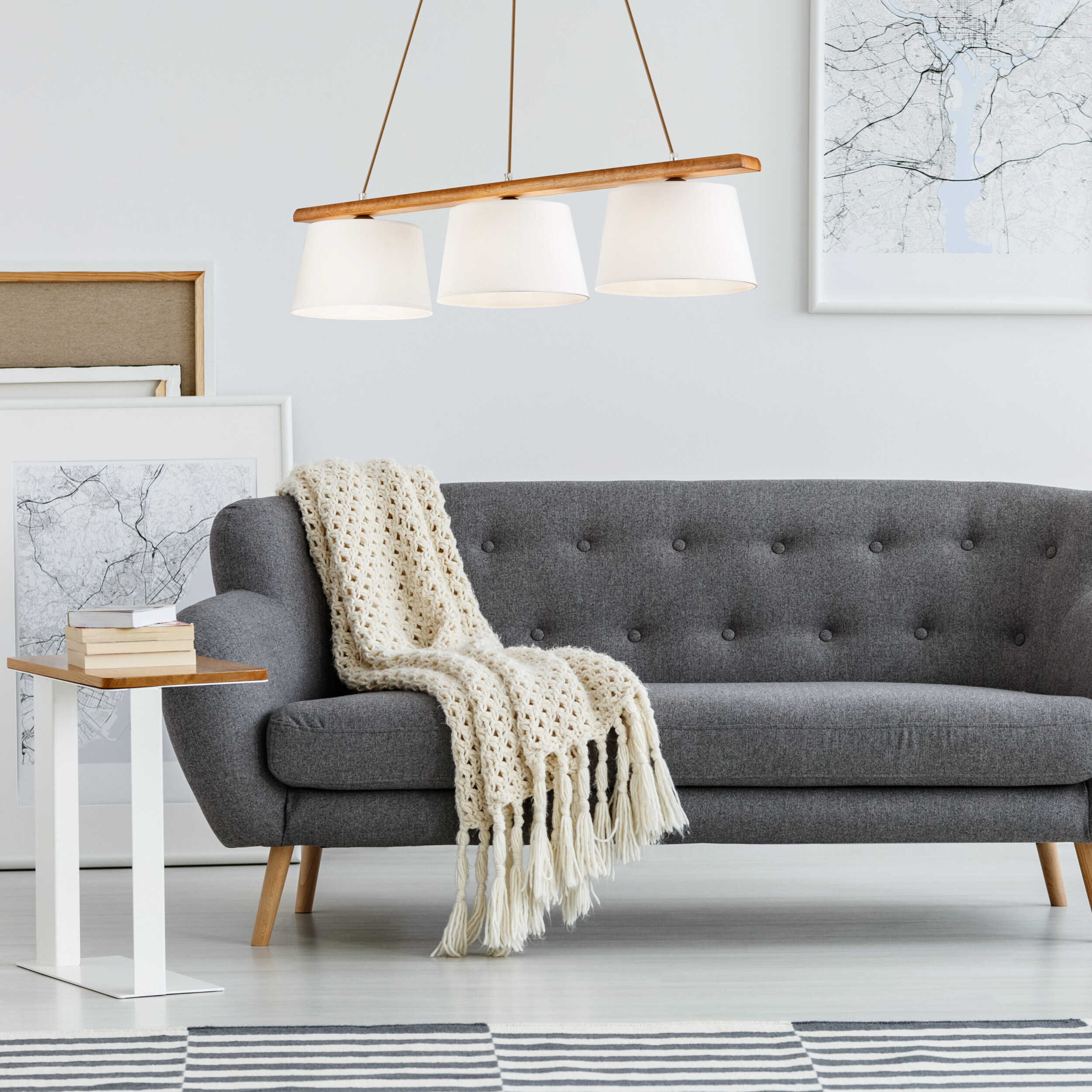 Lamkur Deckenleuchte Eiche rustikal Stahl Holz B/H/L: ca. 28x28x90 cm 3 Brennstellen