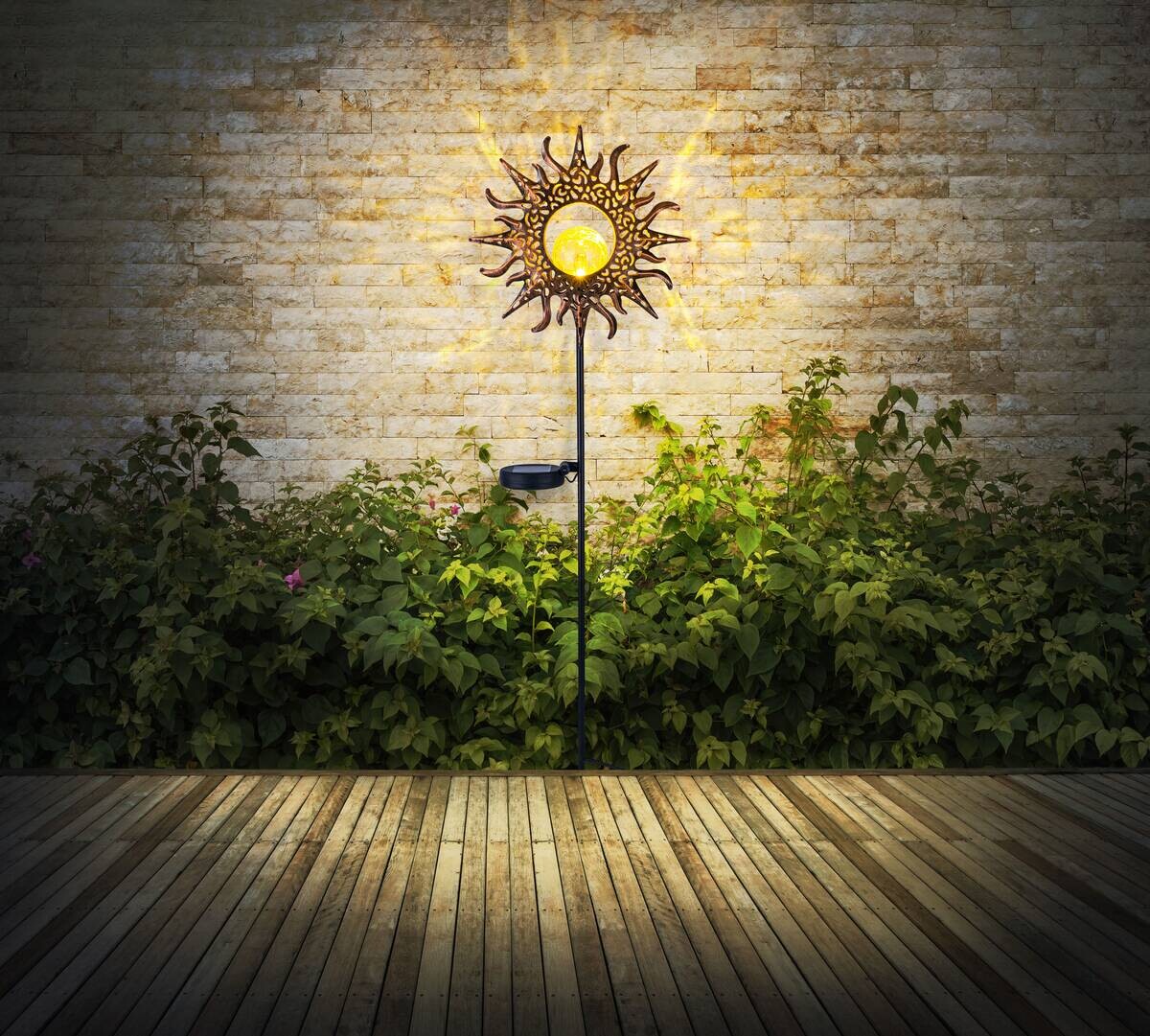 LED-Solarleuchte schwarz rost Metall B/H: ca. 24,2x81,5 cm