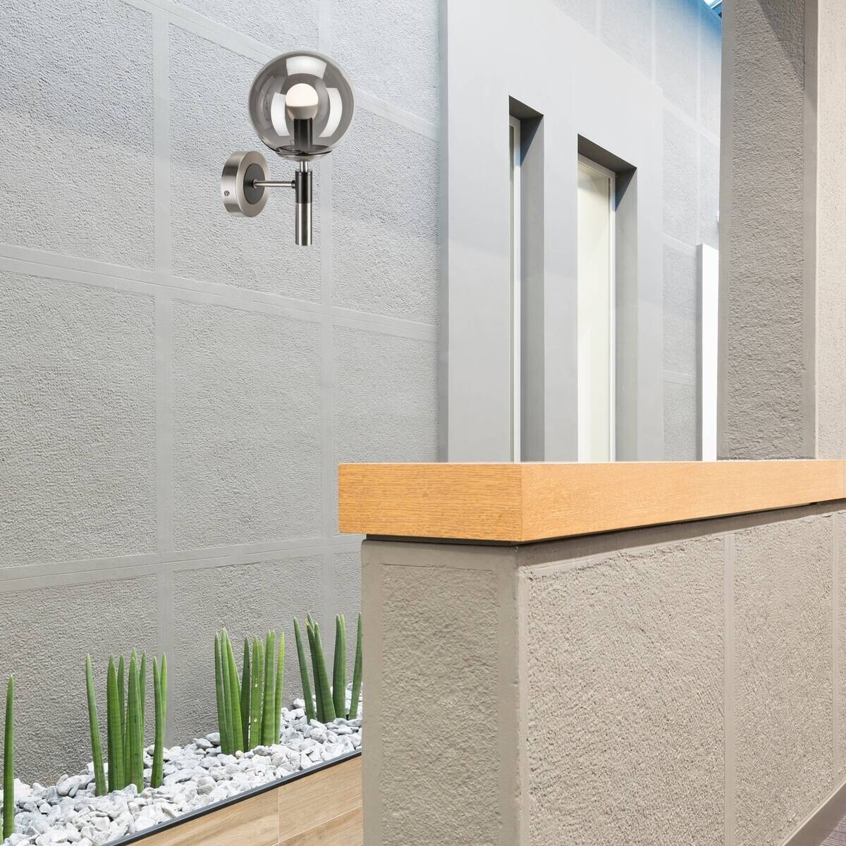 Lamkur Wandleuchte Chrom Stahl Glas B/H/L: ca. 19x26,5x19 cm E14 1 Brennstellen