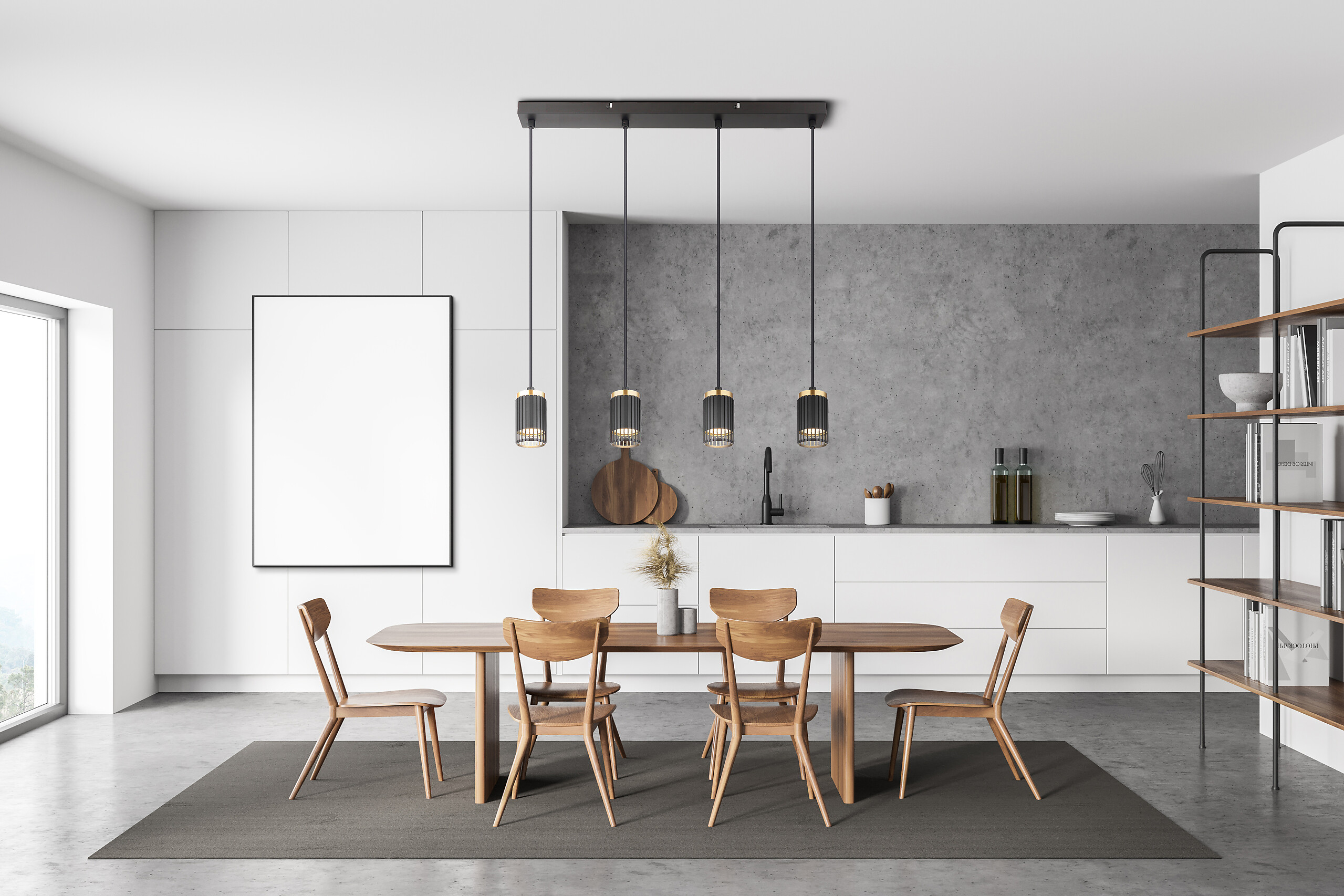 GLOBO Pendelleuchte mattschwarz Metall Aluminium B/H/T/L: ca. 6x120x60x60 cm GU10 4 Brennstellen