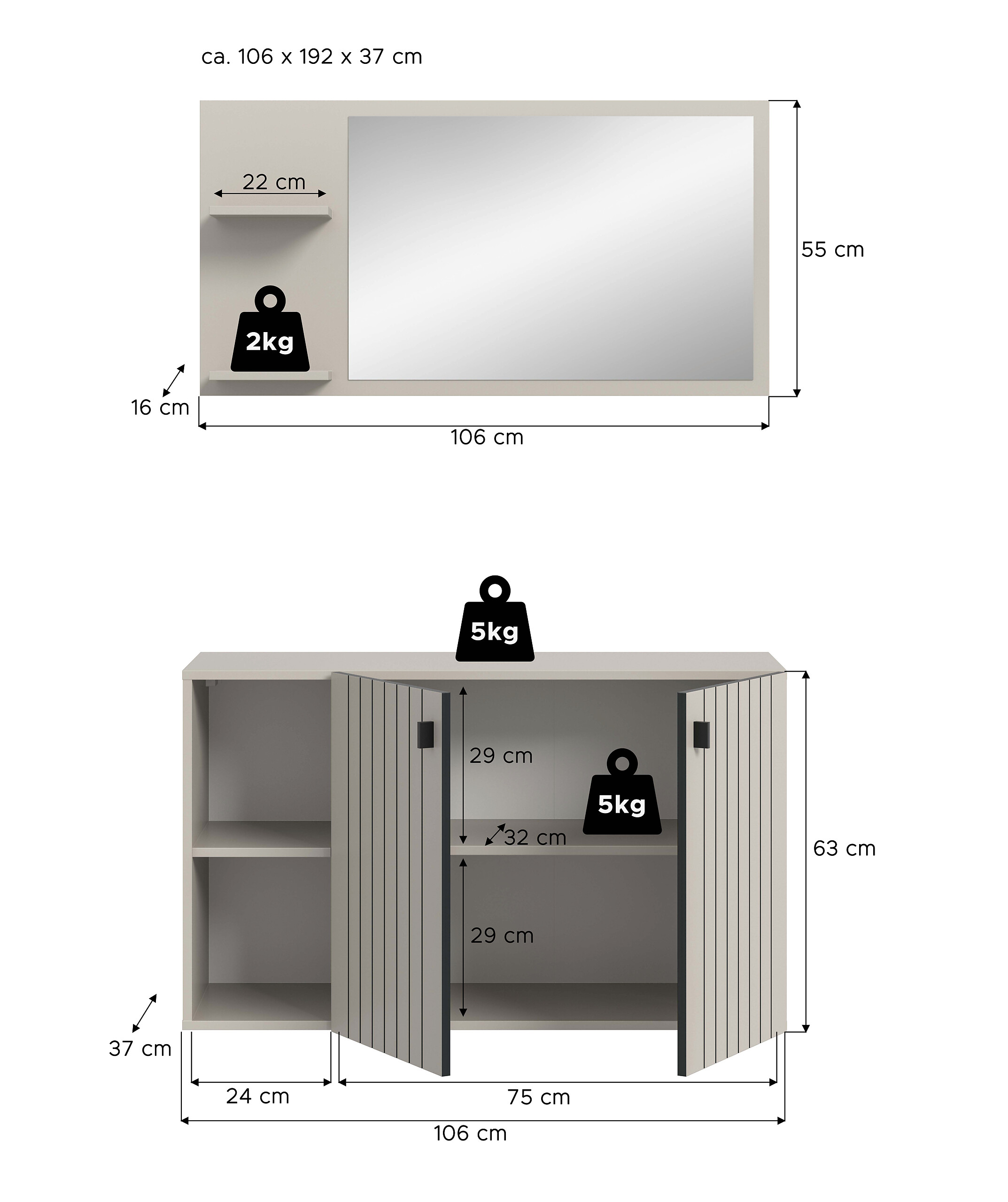 Garderobenset STATION Cashmere B/H/T: ca. 106x192x37 cm