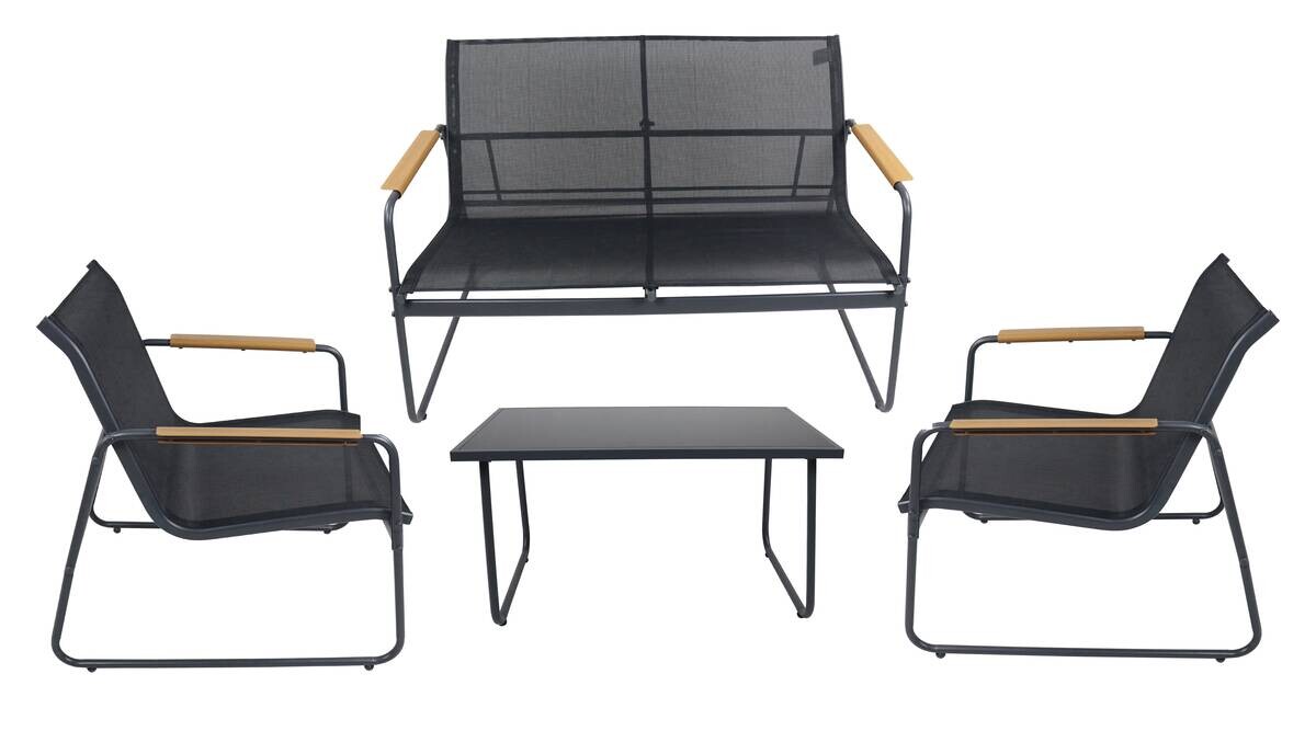 VCM Gartensitzgruppe Lexila schwarz Textilene B/H/L: ca. 110x76x74 cm