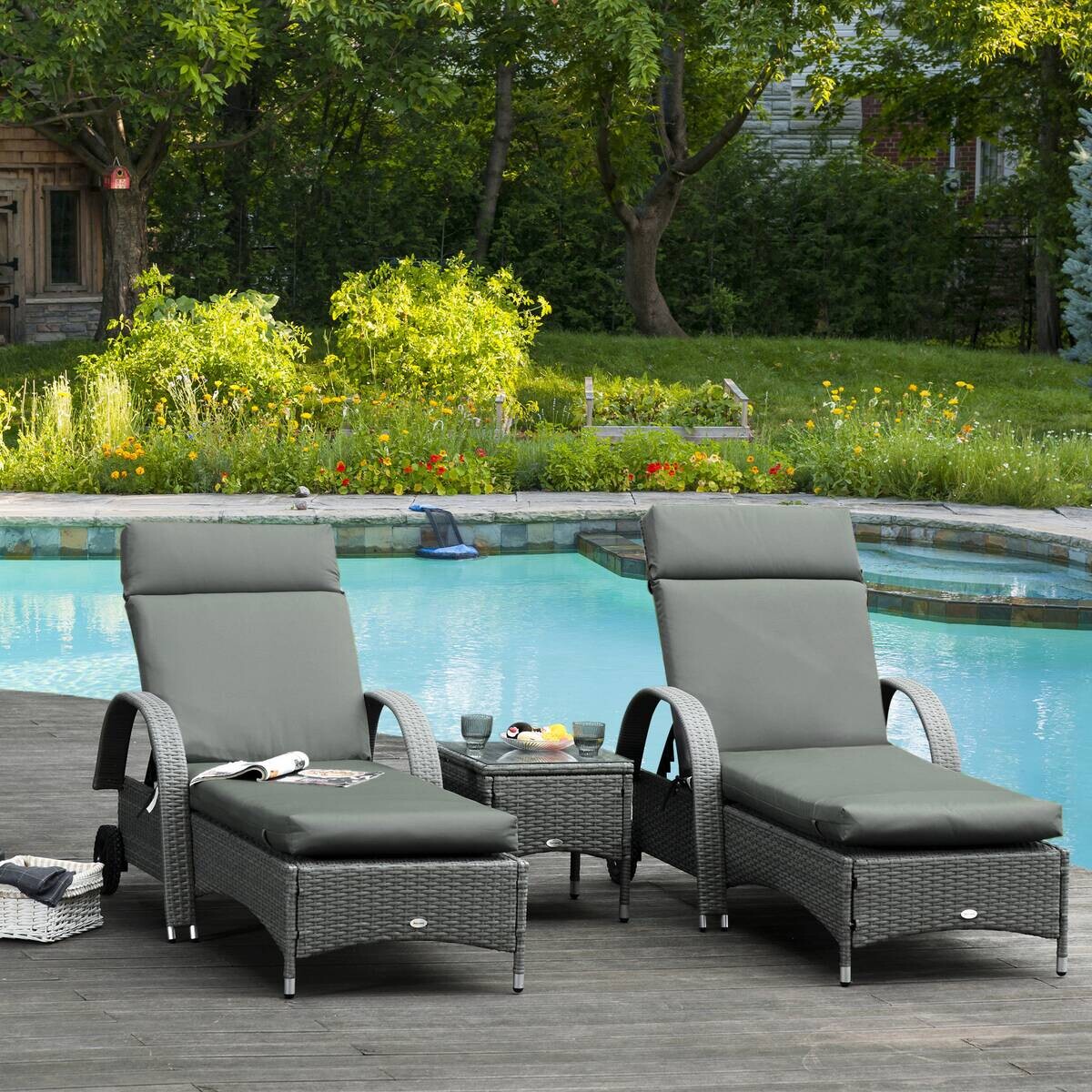 Outsunny Liegenauflage 2er Set dunkelgrau Schaumstoff B/H/L: ca. 55x8x196 cm