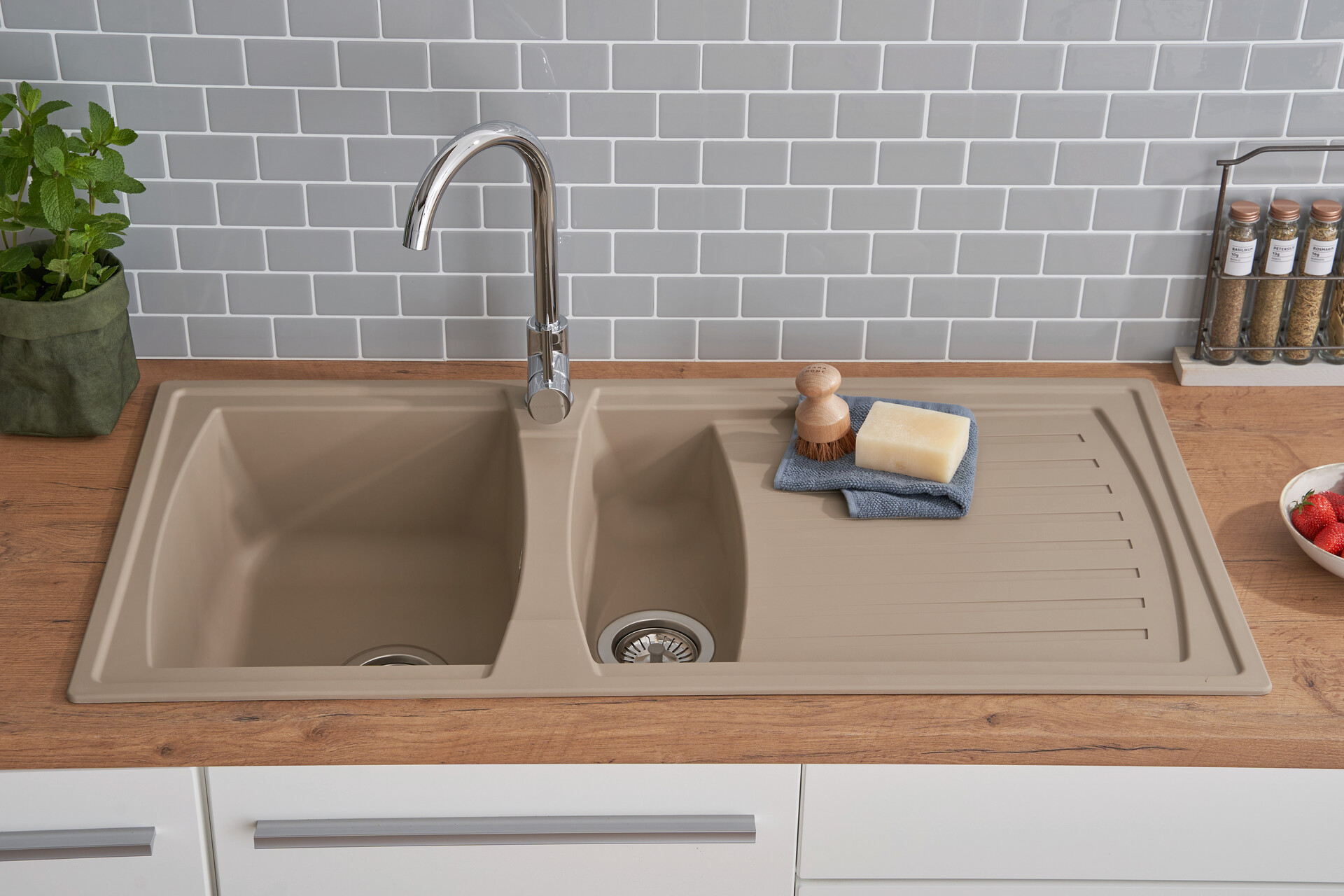 Respekta Einbauspüle Boston 100 x 50 B sandbeige Mineralite B/H/T: ca. 100x20x50 cm