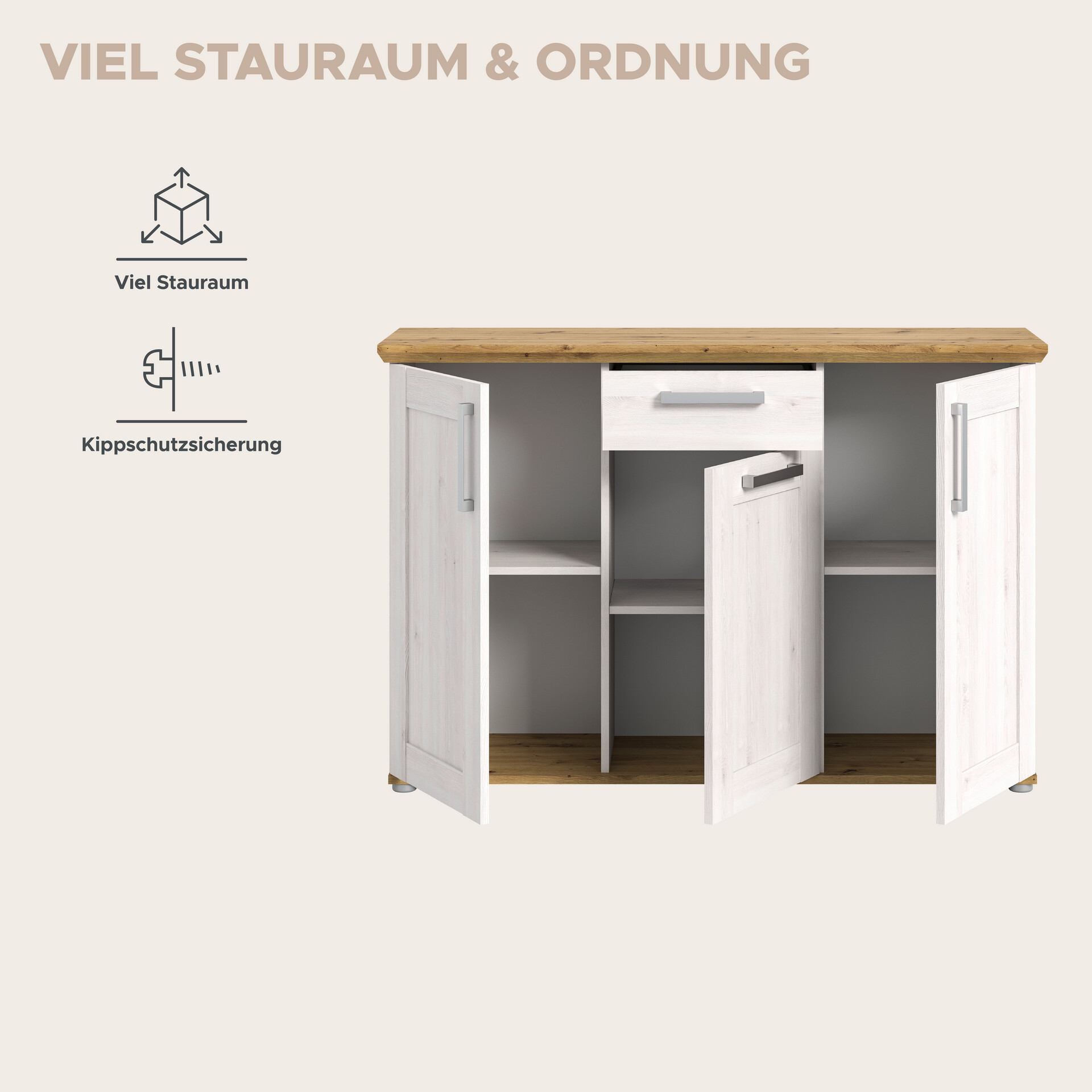 Kommode Verona Sibiu Lärche Nachbildung Eiche Artisan Nachbildung B/H/T: ca. 137x92x39 cm