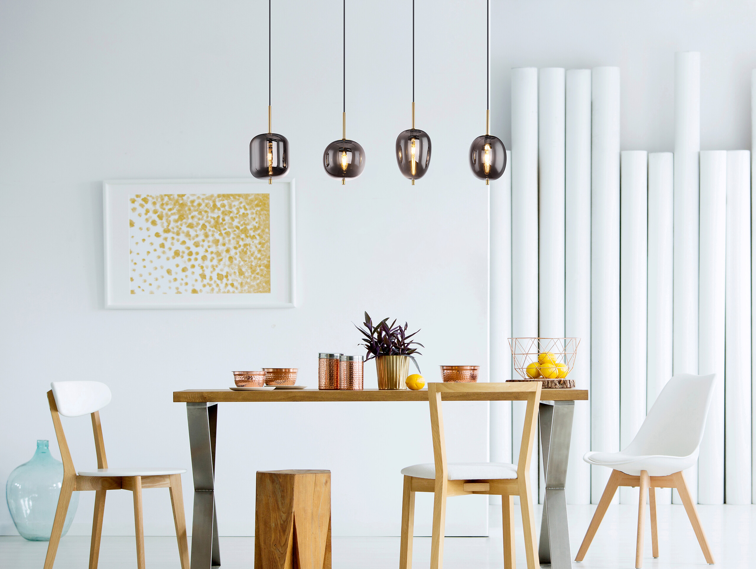 GLOBO Pendelleuchte Blacky messing Metall Rauchglas B/H/L: ca. 18,5x120x110 cm E14 4 Brennstellen