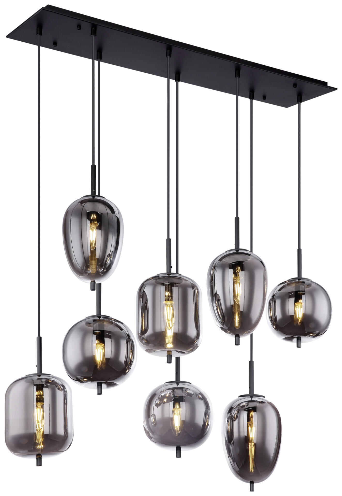 GLOBO Pendelleuchte Blacky 15345-8 schwarz Rauch Metall Glas B/H/T: ca. 94x120x34 cm E14 8 Brennstellen