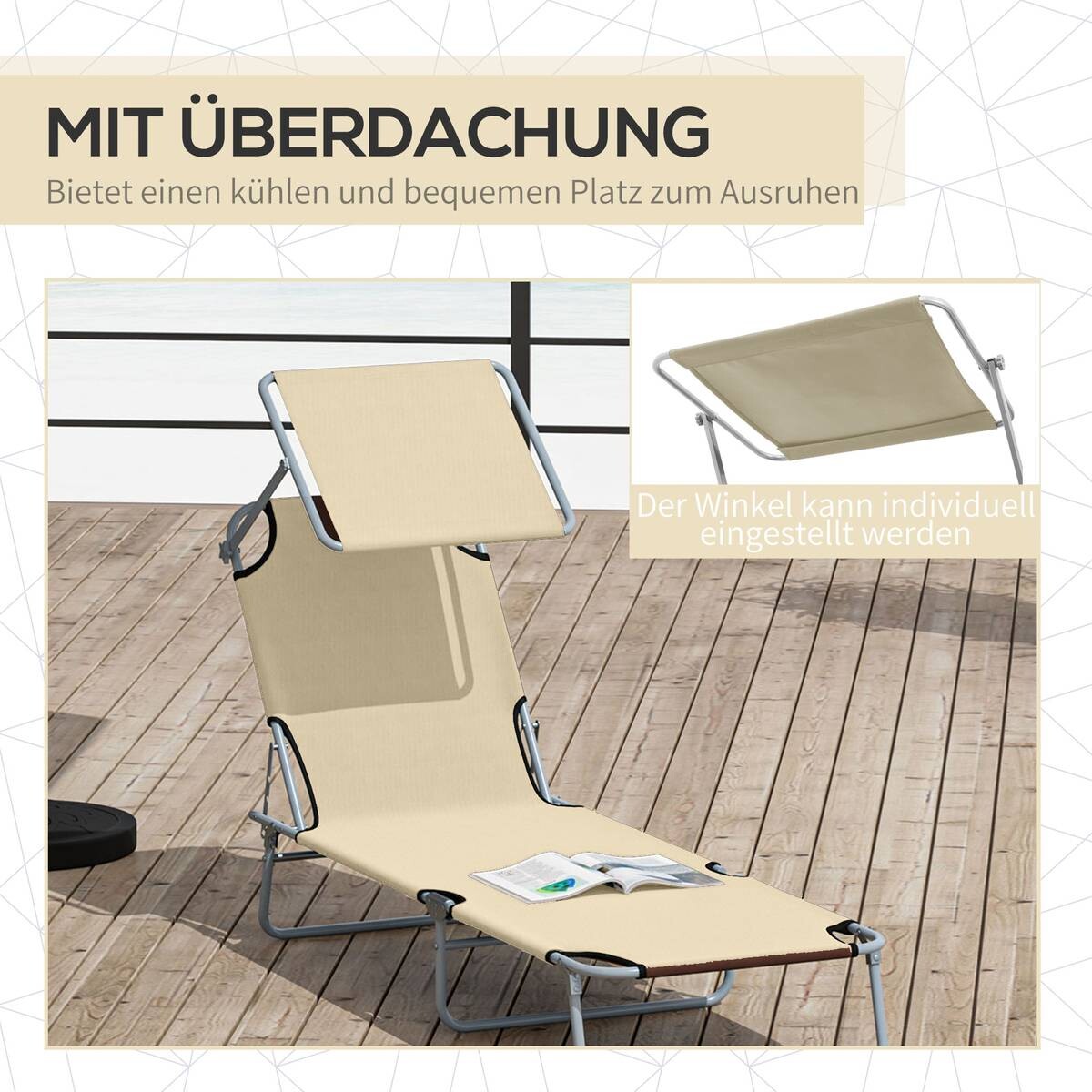 Outsunny Sonnenliege beige Stoff B/H/L: ca. 58x36x187 cm