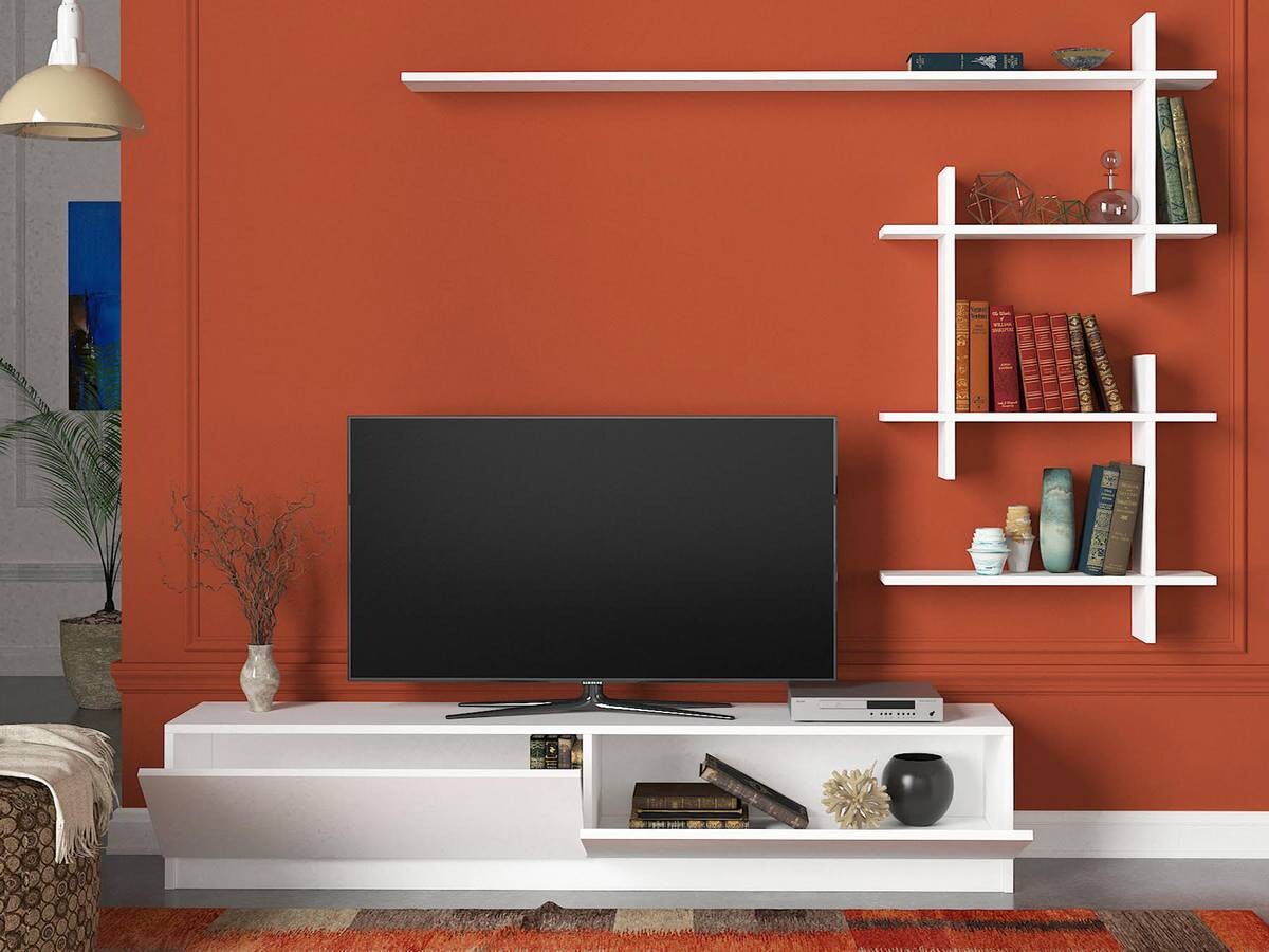 Wohnwand Ahenk weiß B/H/T: ca. 160x32,9x31,3 cm