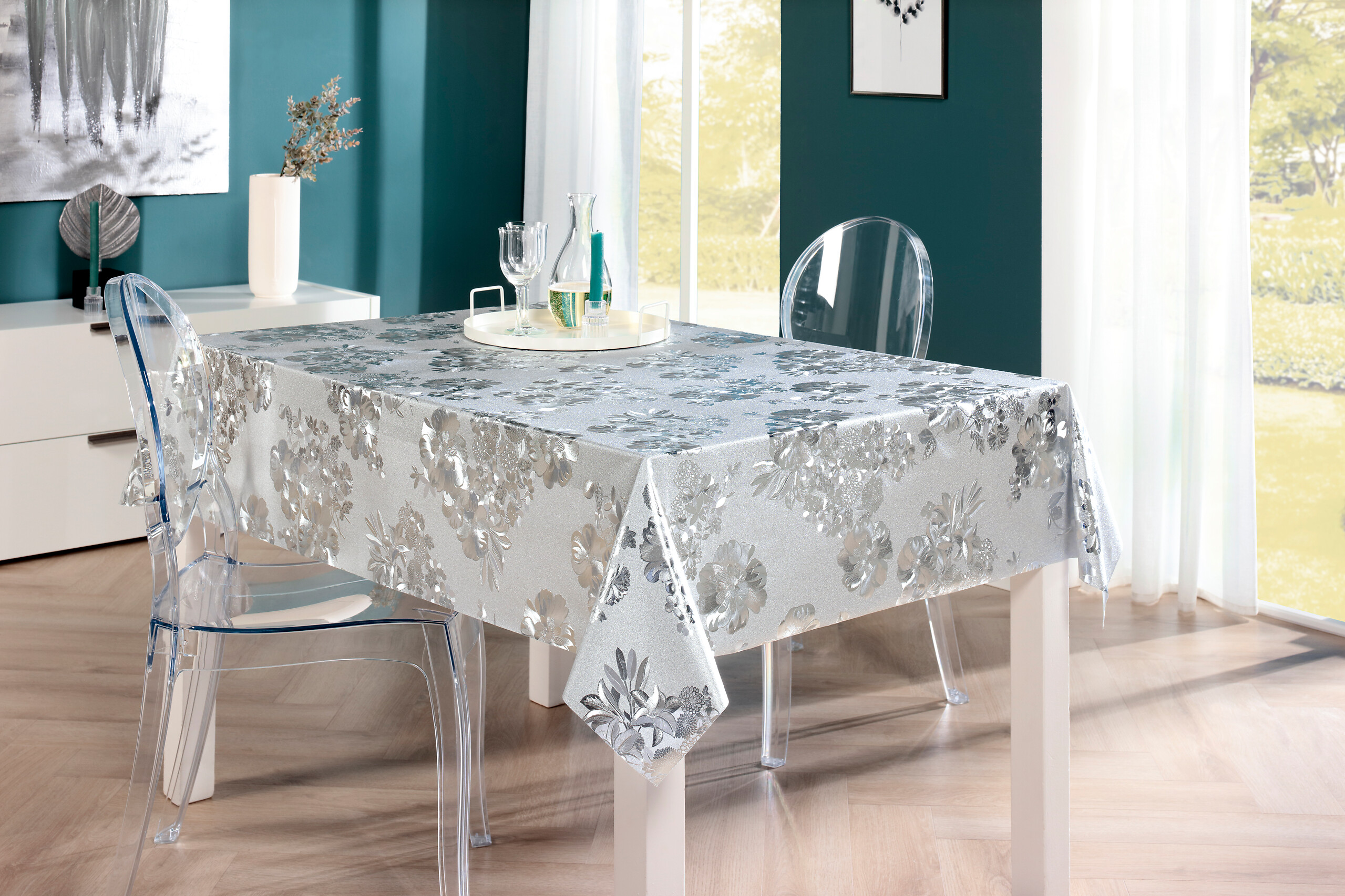 Milano Abwaschbarer Tischbelag Satomi silber B: ca. 140 cm