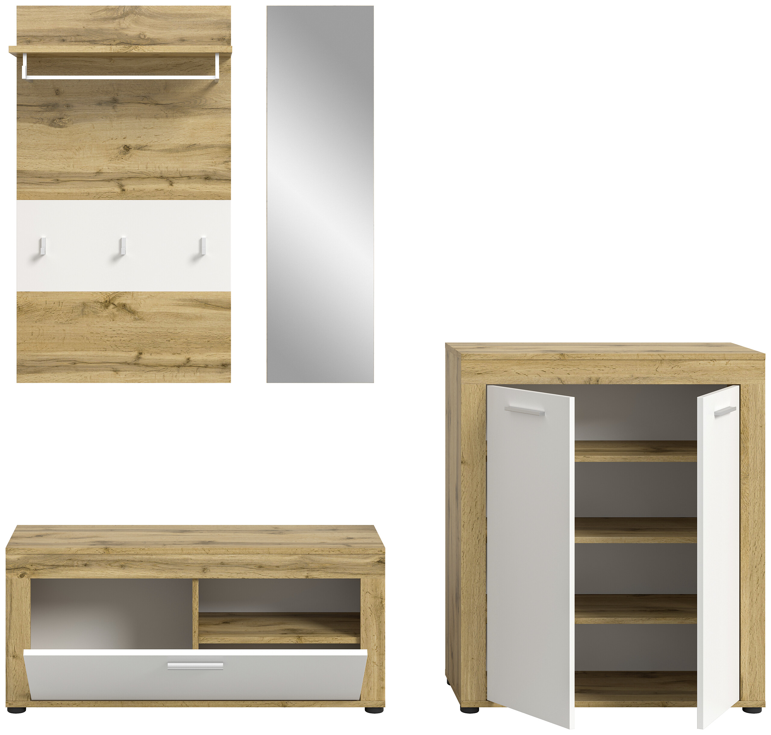 Garderobe JAM Eiche Wotan Nachbildung weiß B/H/T: ca. 200x191x35 cm