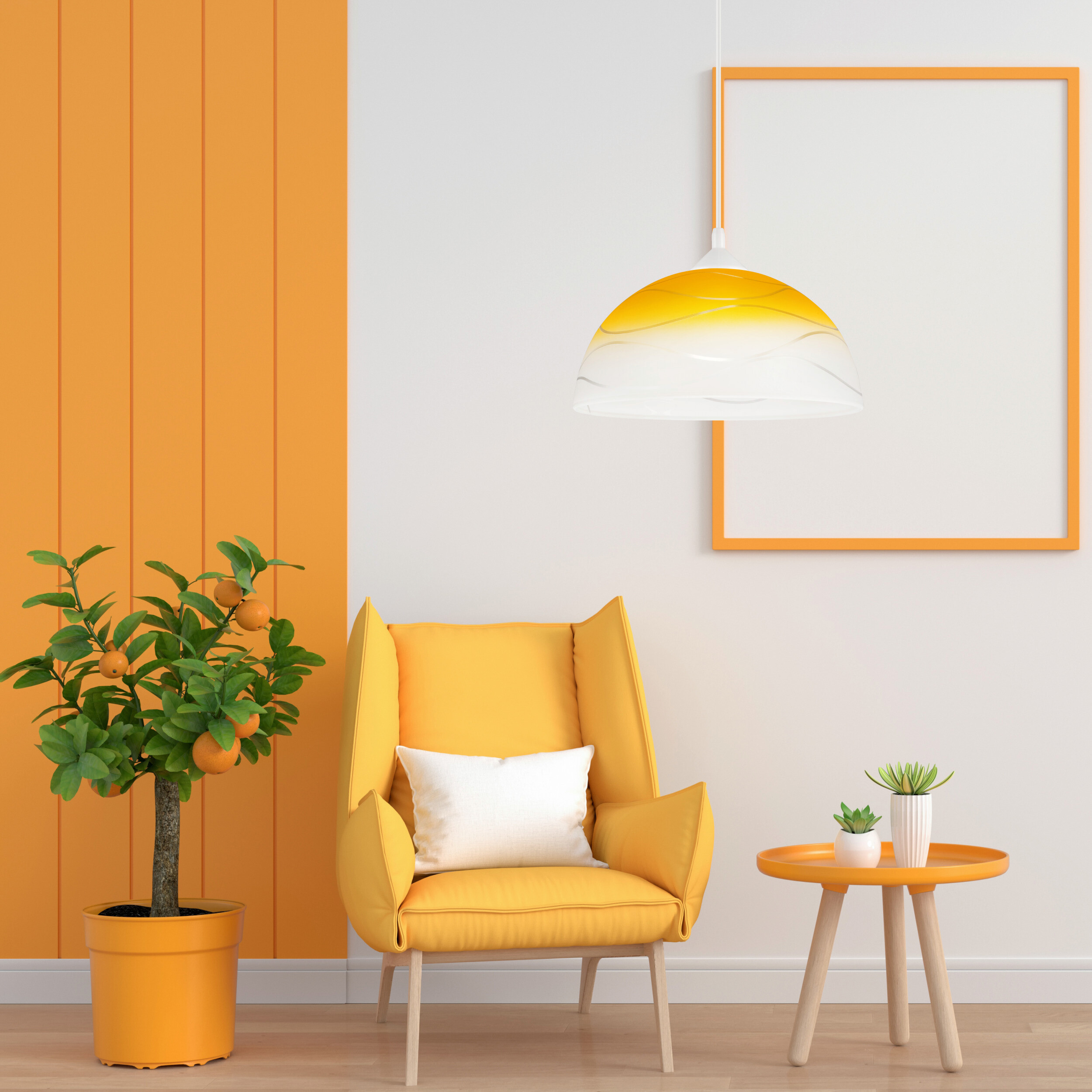 Lamkur Hängeleuchte gelb Glas B/H/L: ca. 31x17x31 cm E27 1 Brennstellen