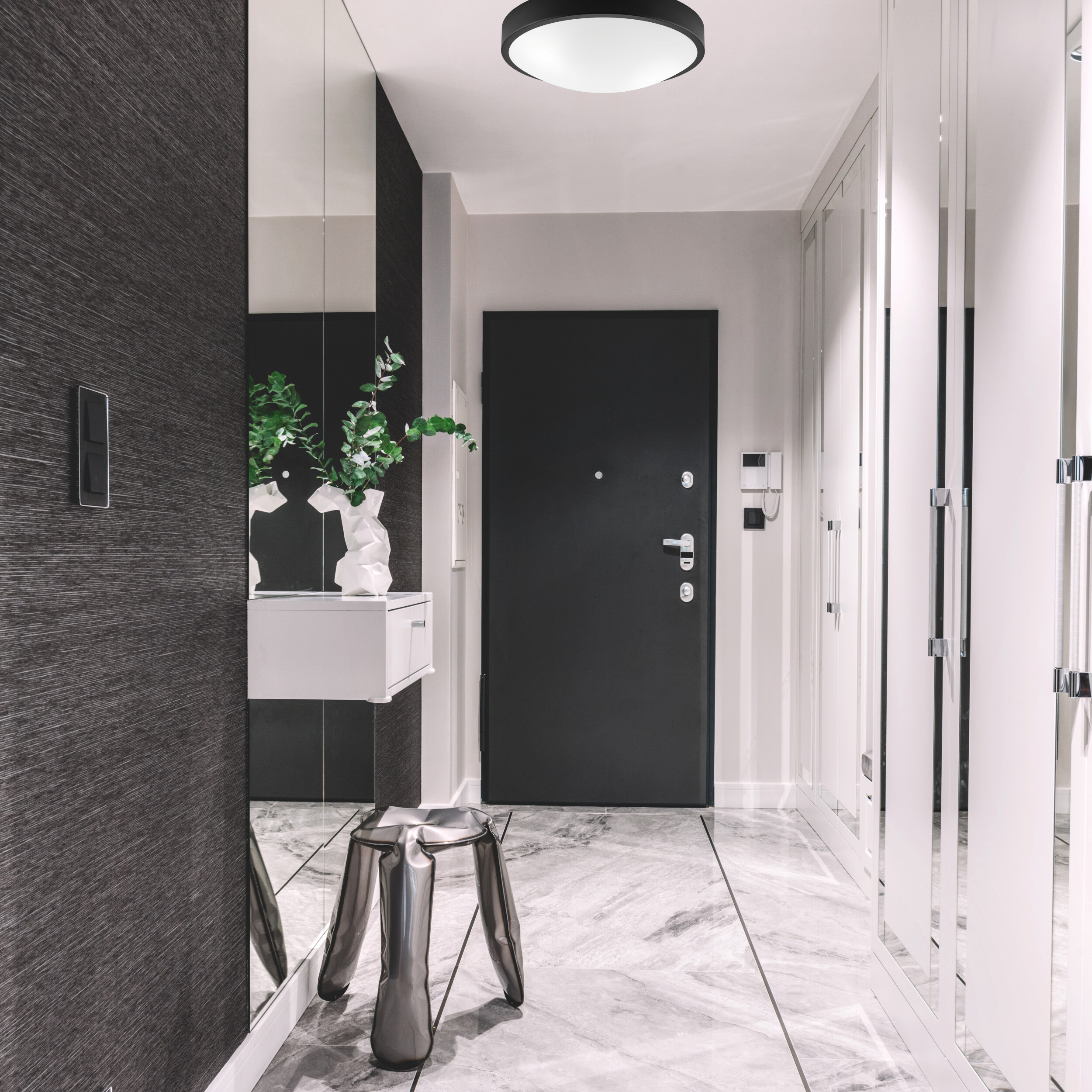 Lamkur Deckenleuchte schwarz Glas Stahl B/H/L: ca. 37x8x37 cm E27 2 Brennstellen