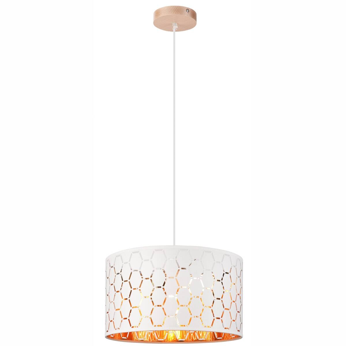 Lamkur Pendelleuchte weiß Holz B/H/L: ca. 37x23x37 cm E27 1 Brennstellen