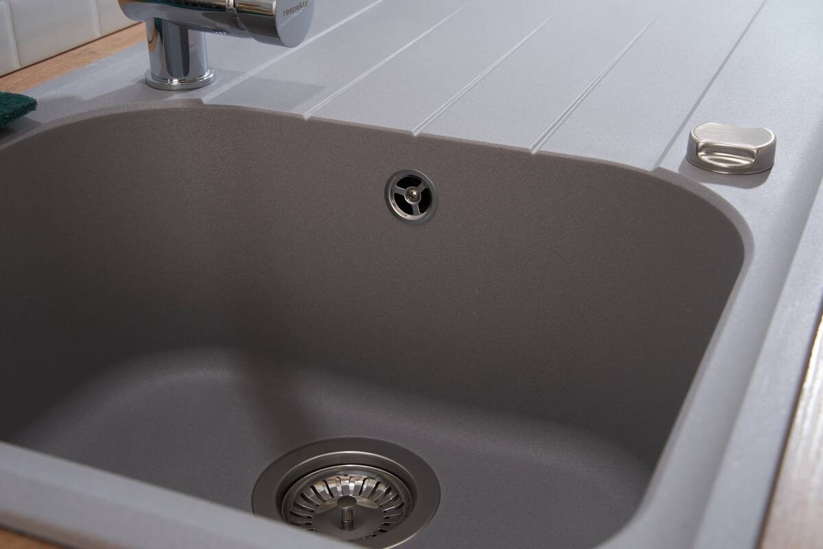 Respekta Einbauspüle Orlando 86 x 50 G Beton grau Granitverbundmaterial B/H/T: ca. 86x20,9x50 cm