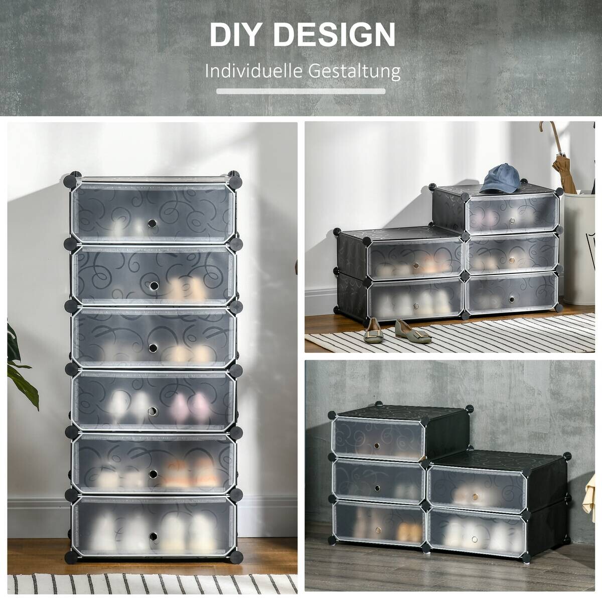 HOMCOM Schuhregal schwarz Polypropylen B/H/L: ca. 36,5x49x108 cm