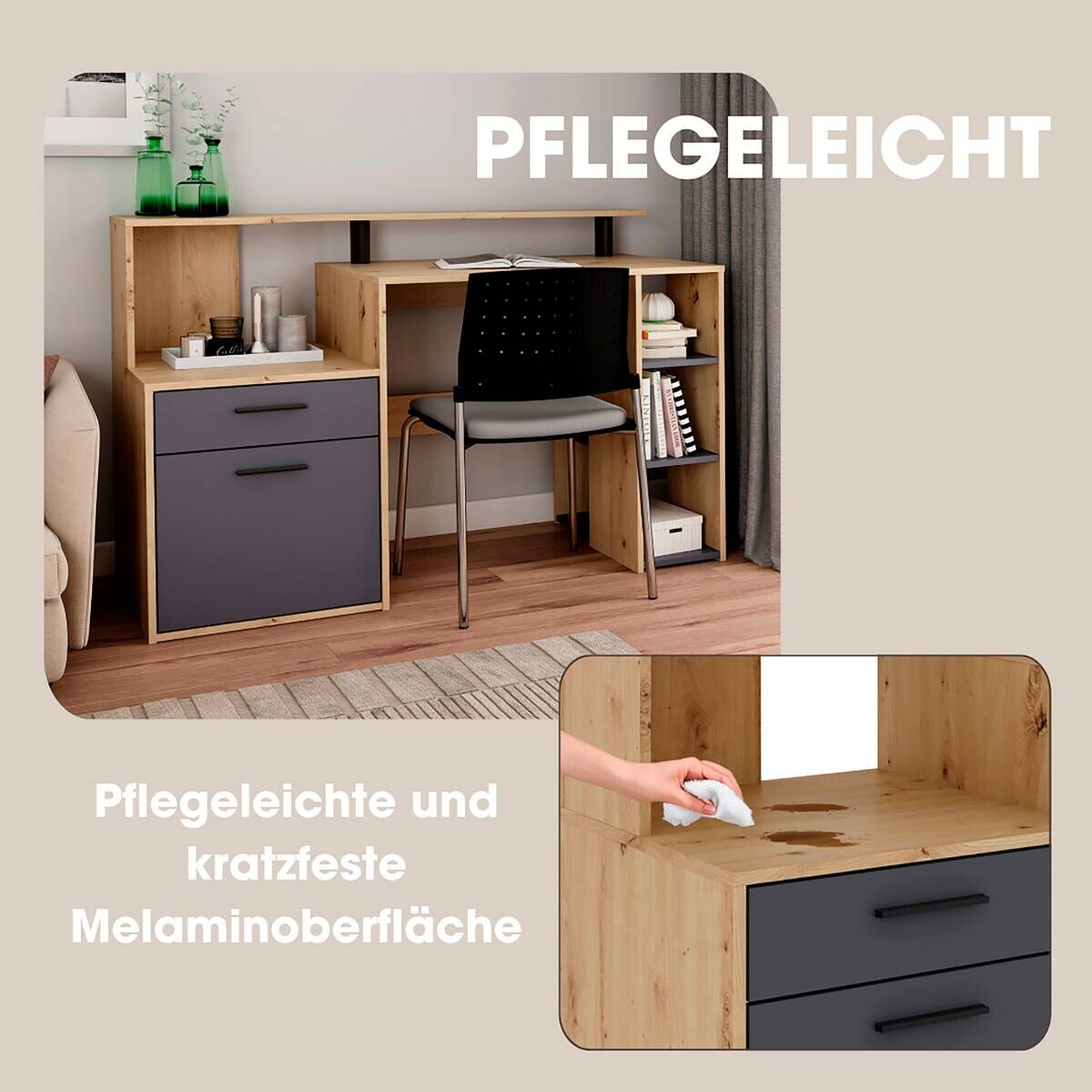 Schreibtisch LOUIS Eiche anthrazit B/H/T: ca. 140x89x55 cm