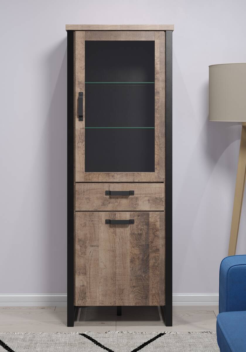 Standvitrine Emile Eiche Tabak Nachbildung B/H/T: ca. 70x195x45 cm