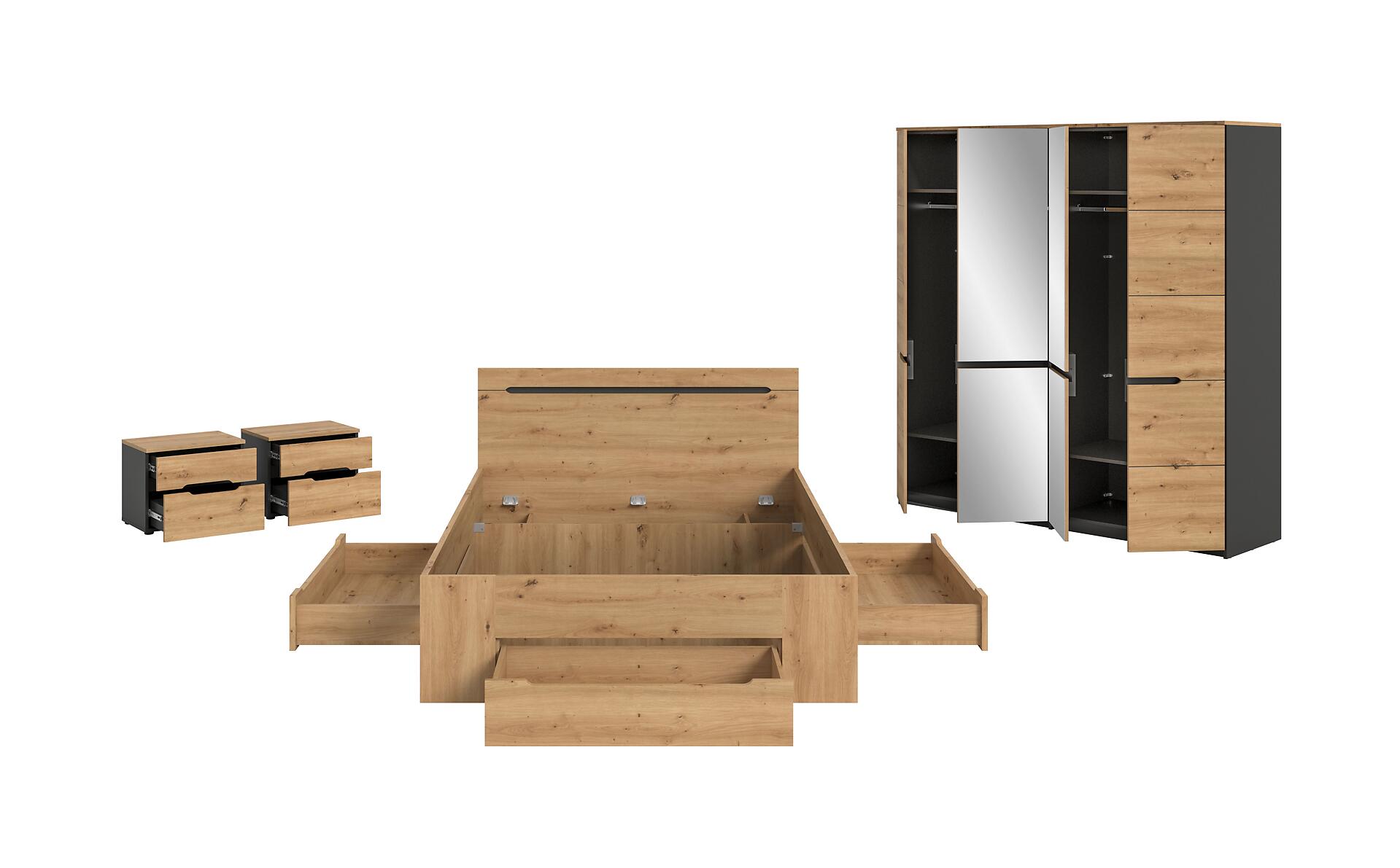 Schlafzimmer CANU, Set basaltgrau Artisan Nachbildung