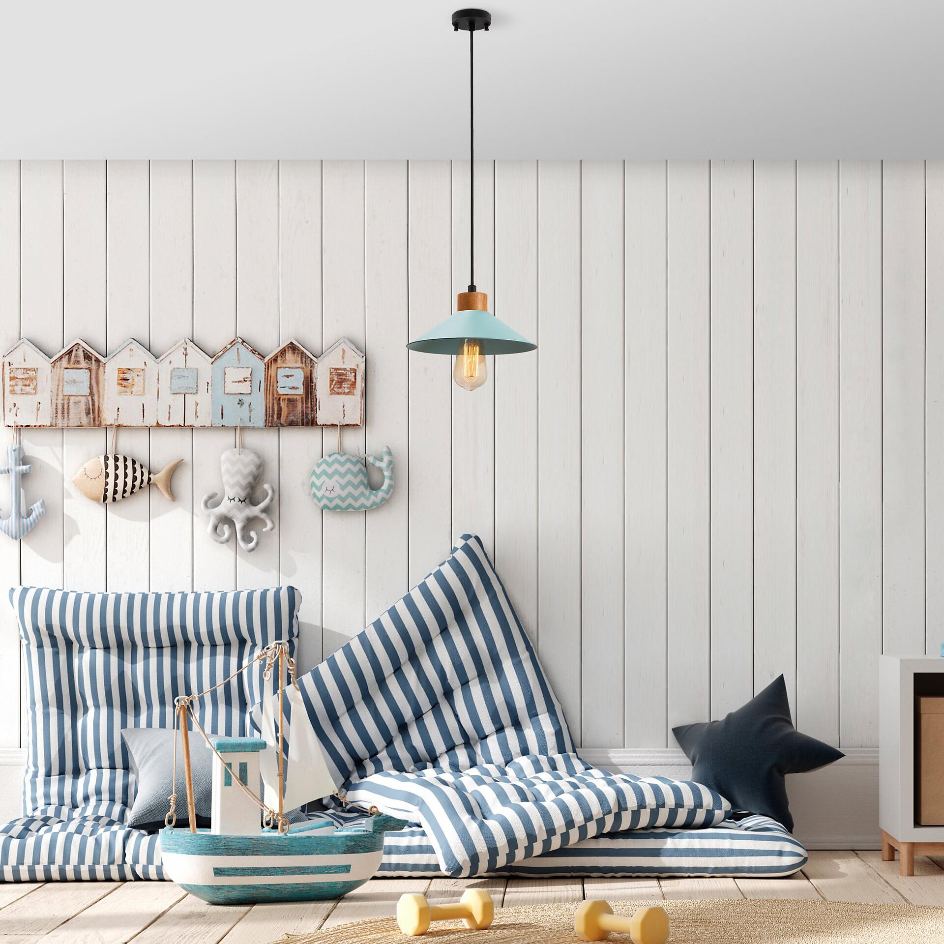 Opviq Pendelleuchte blau Holz B/H/T/L: ca. 103x103x24x103 cm E27 1 Brennstellen