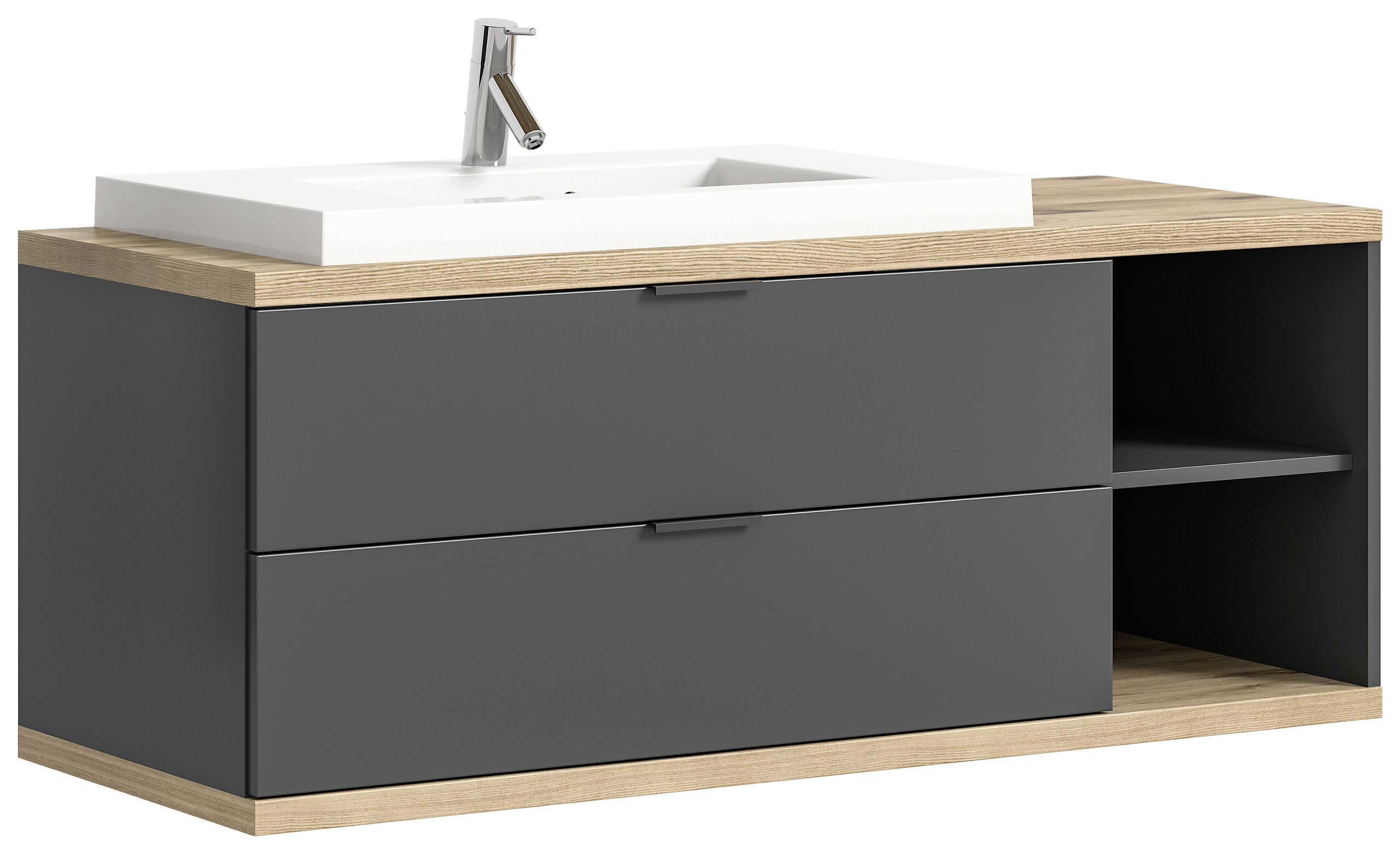 Waschbeckenunterschrank Nuaro anthrazit Nox Oak Nachbildung B/H/T: ca. 130x57x48 cm