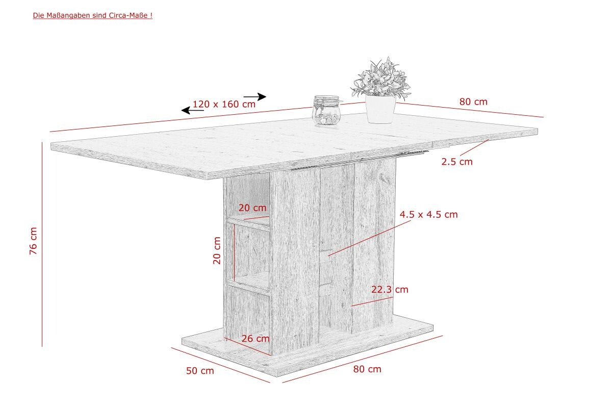 Esstisch Steffi T Eiche San-Remo hell Nachbildung B/H/T: ca. 120x76x80 cm