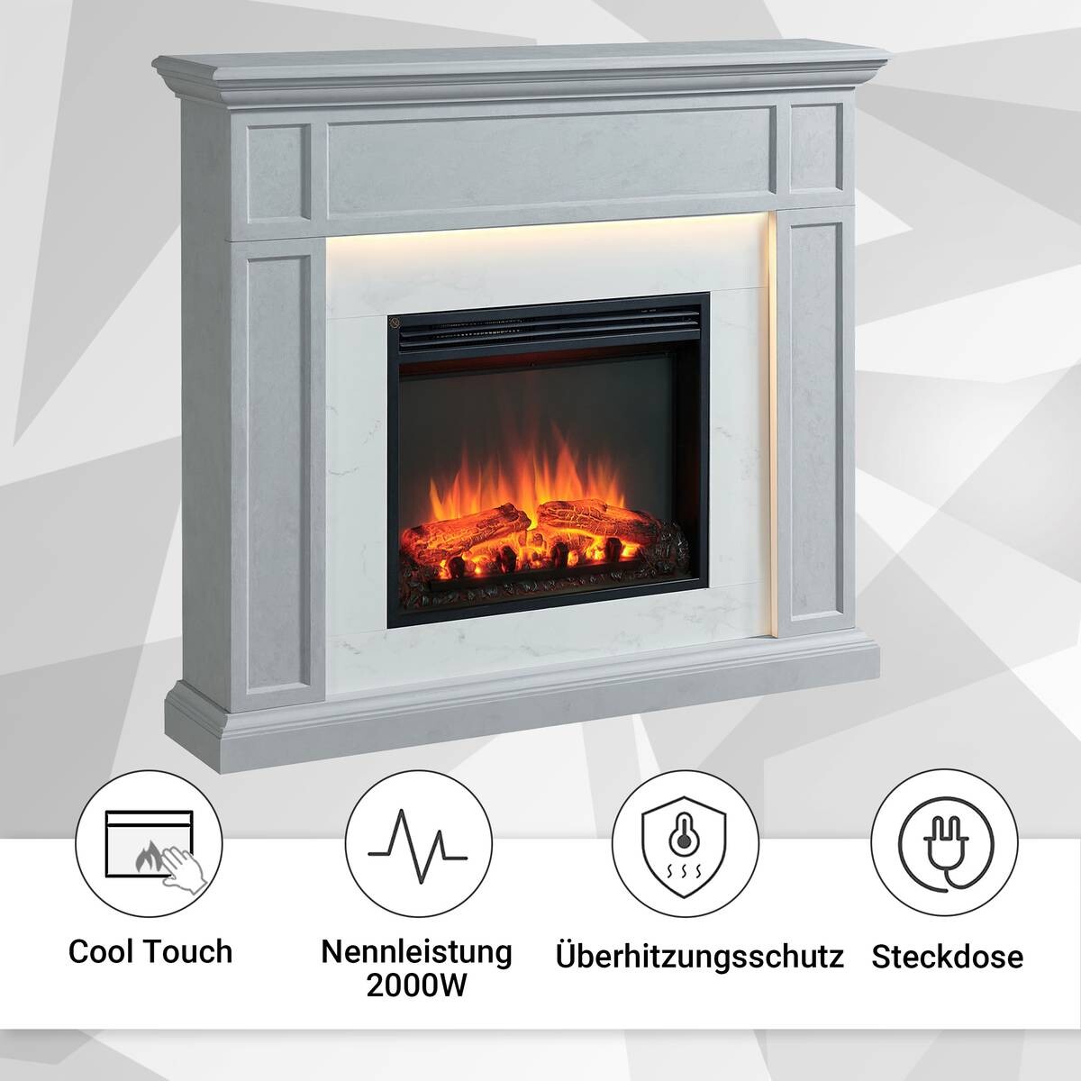 Balderia Elektrischer-Kamin Arthur EF321A-MT321D-CG Beton B/H/T: ca. 105x122x25 cm ca. 2000 W