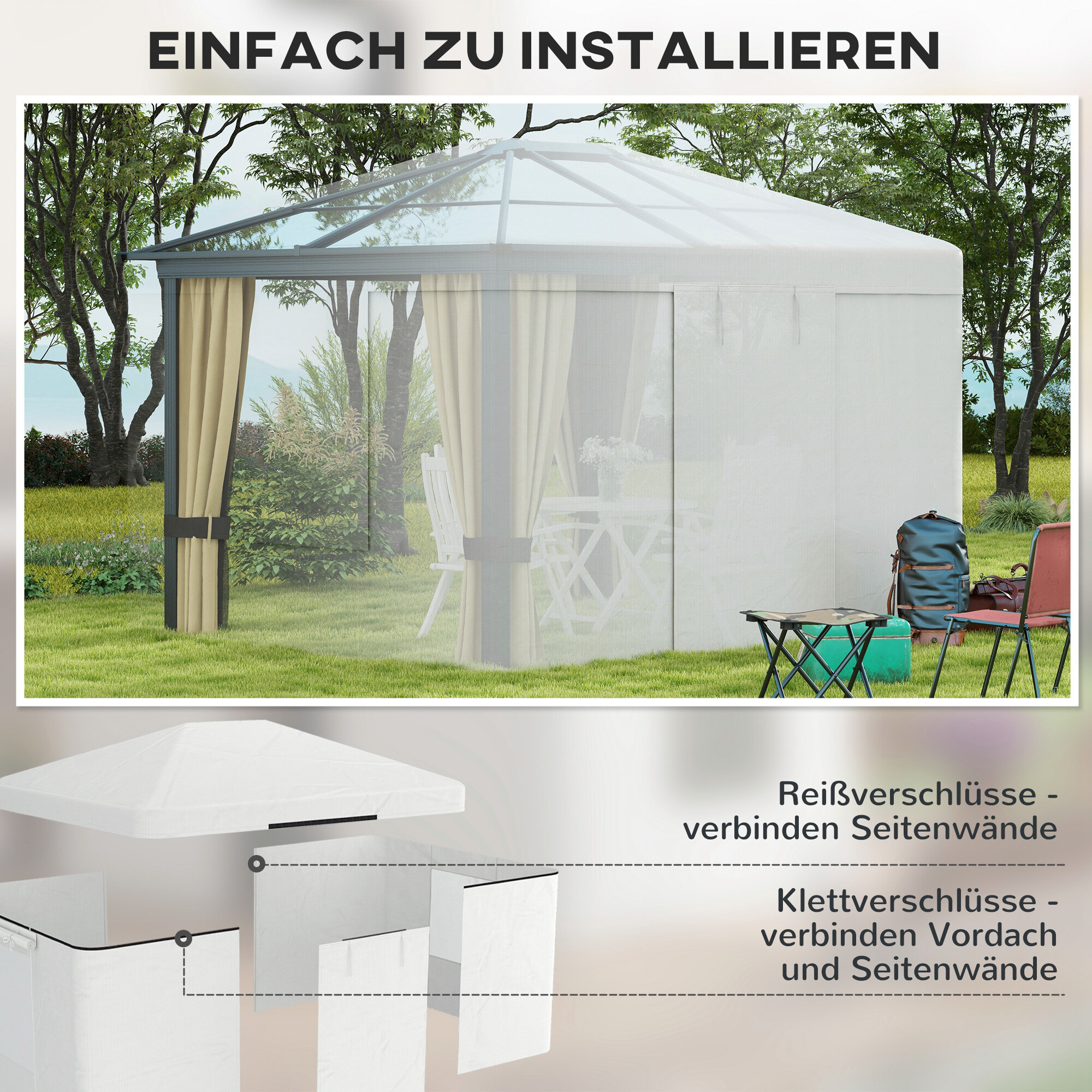 Outsunny Pavillon-Abdeckung 3,6x3m weiß Kunststoff B/H/L: ca. 300x270x360 cm
