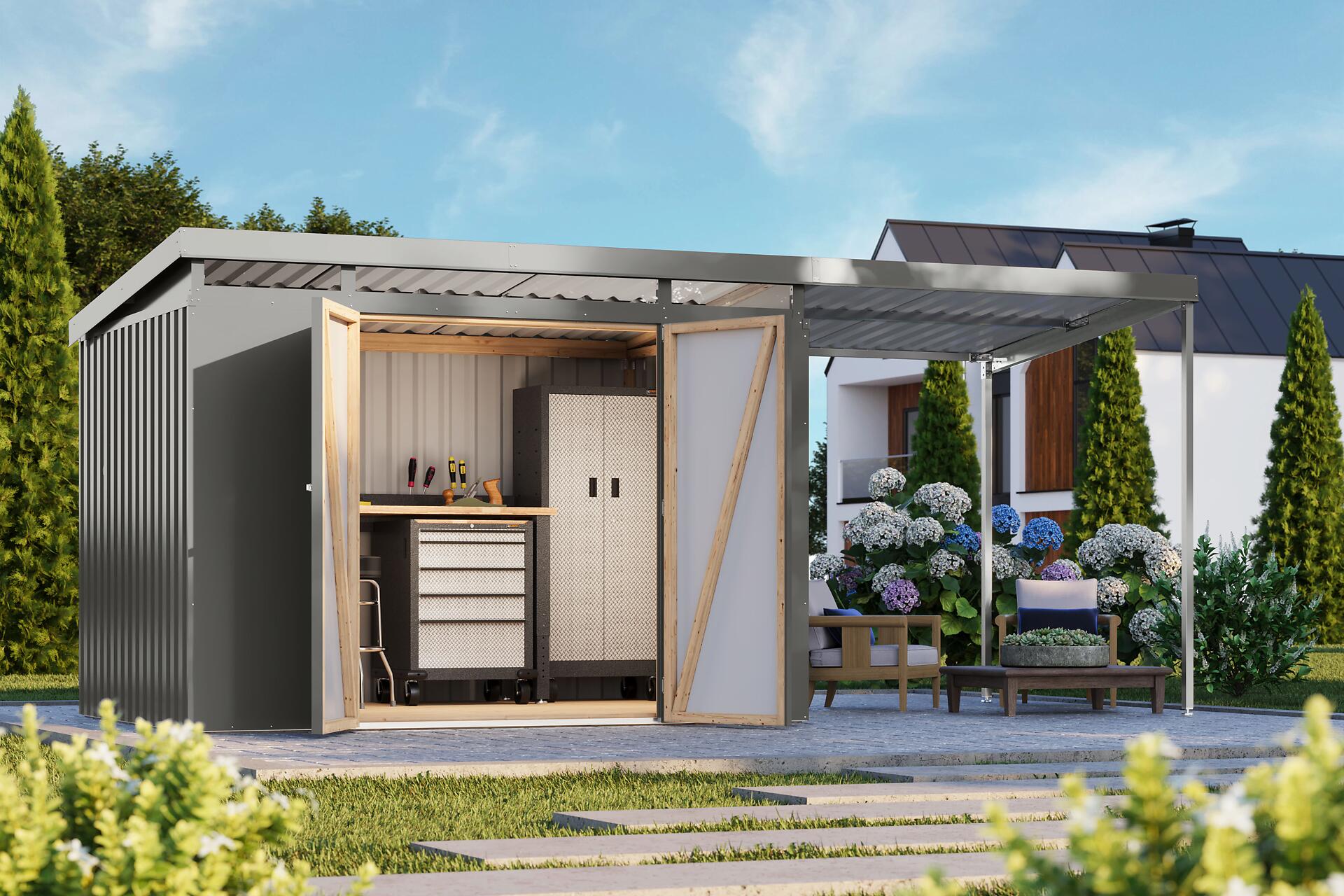 Karibu Gartenhaus Indra3 grau B/H/T: ca. 289x213x206 cm