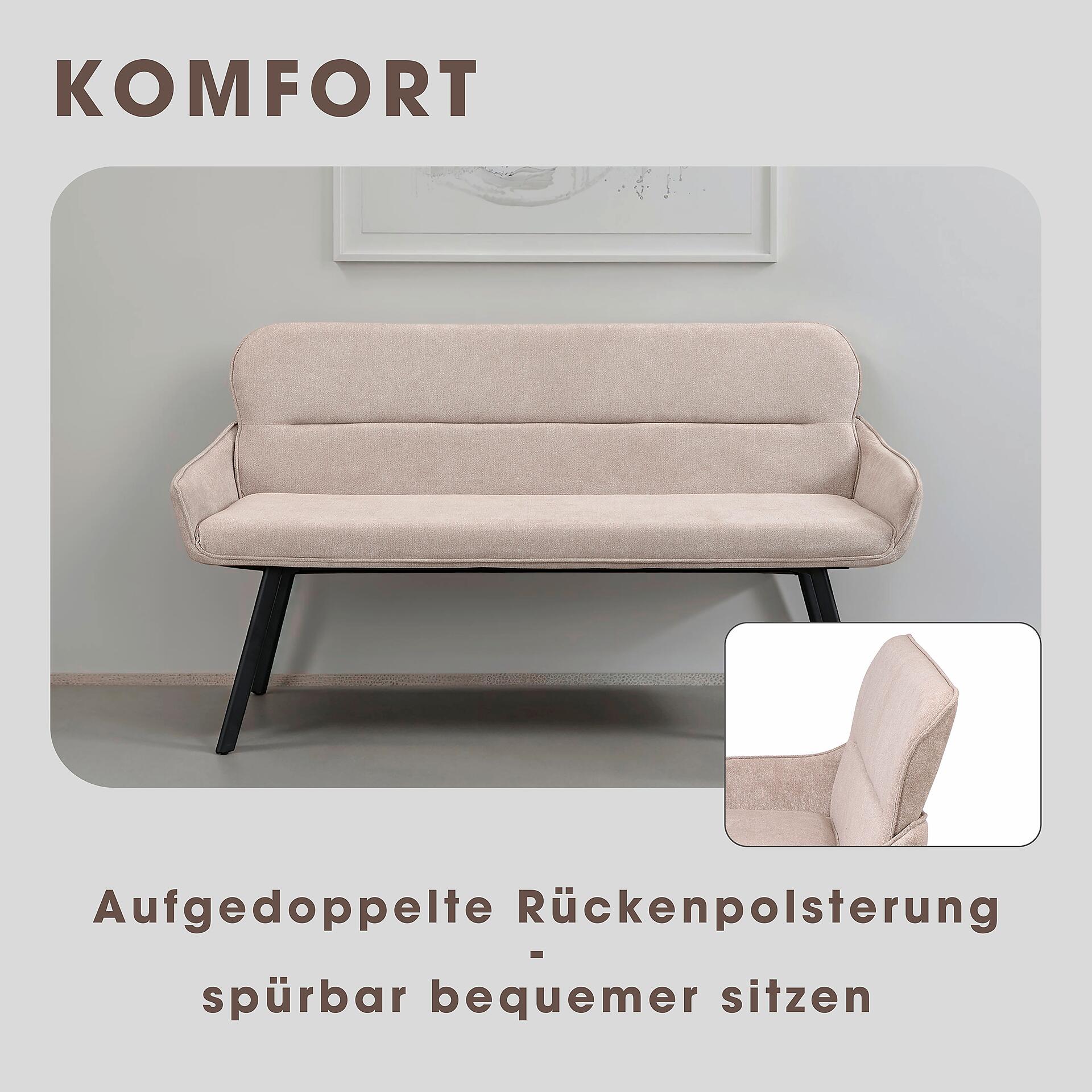 Sitzbank RICO schwarz taupe Metall Stoff B/H/T: ca. 140x90x62 cm